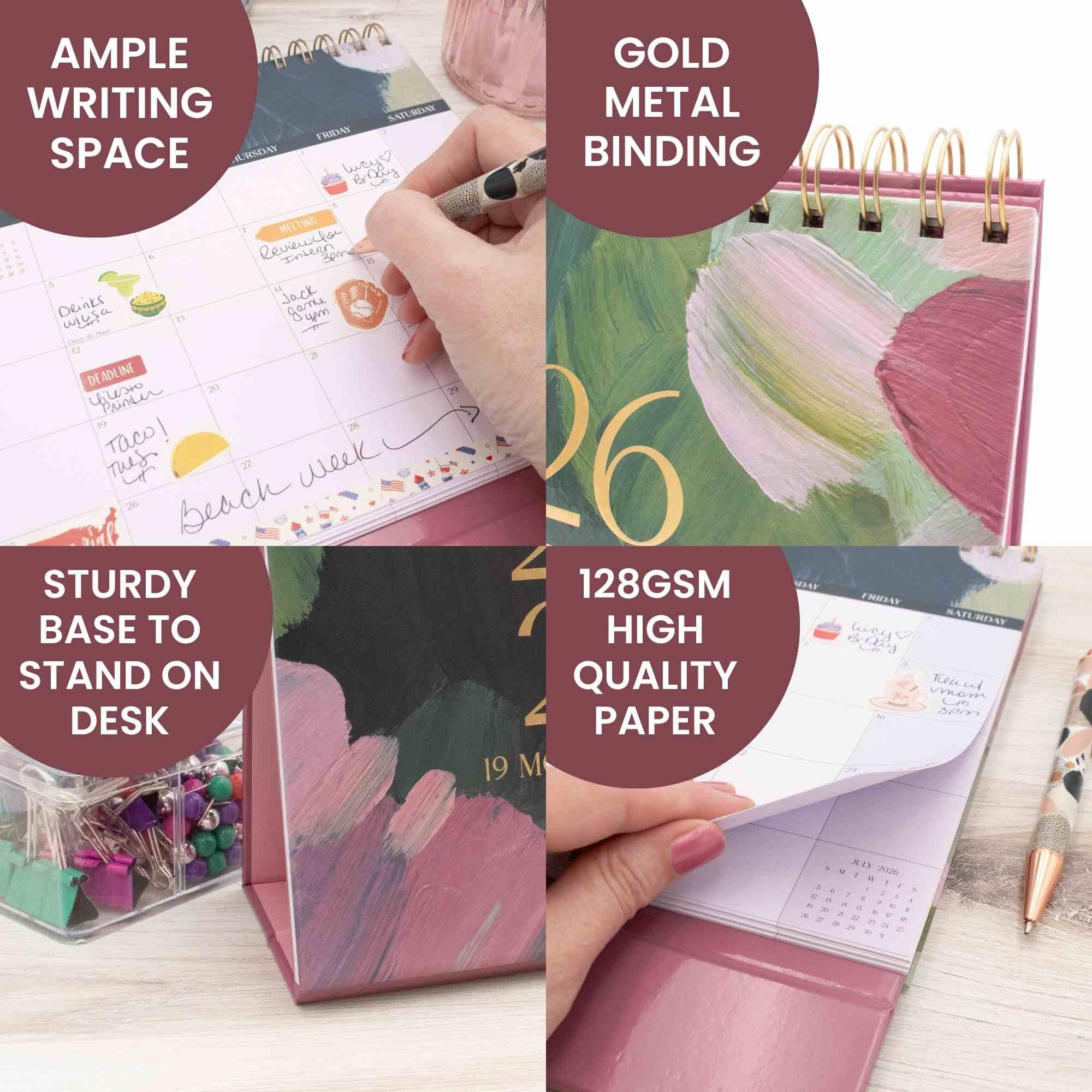 2026-2027 19 Month Standing Flip Desk Calendar, 8" x 10", Paint Strokes - Image 3