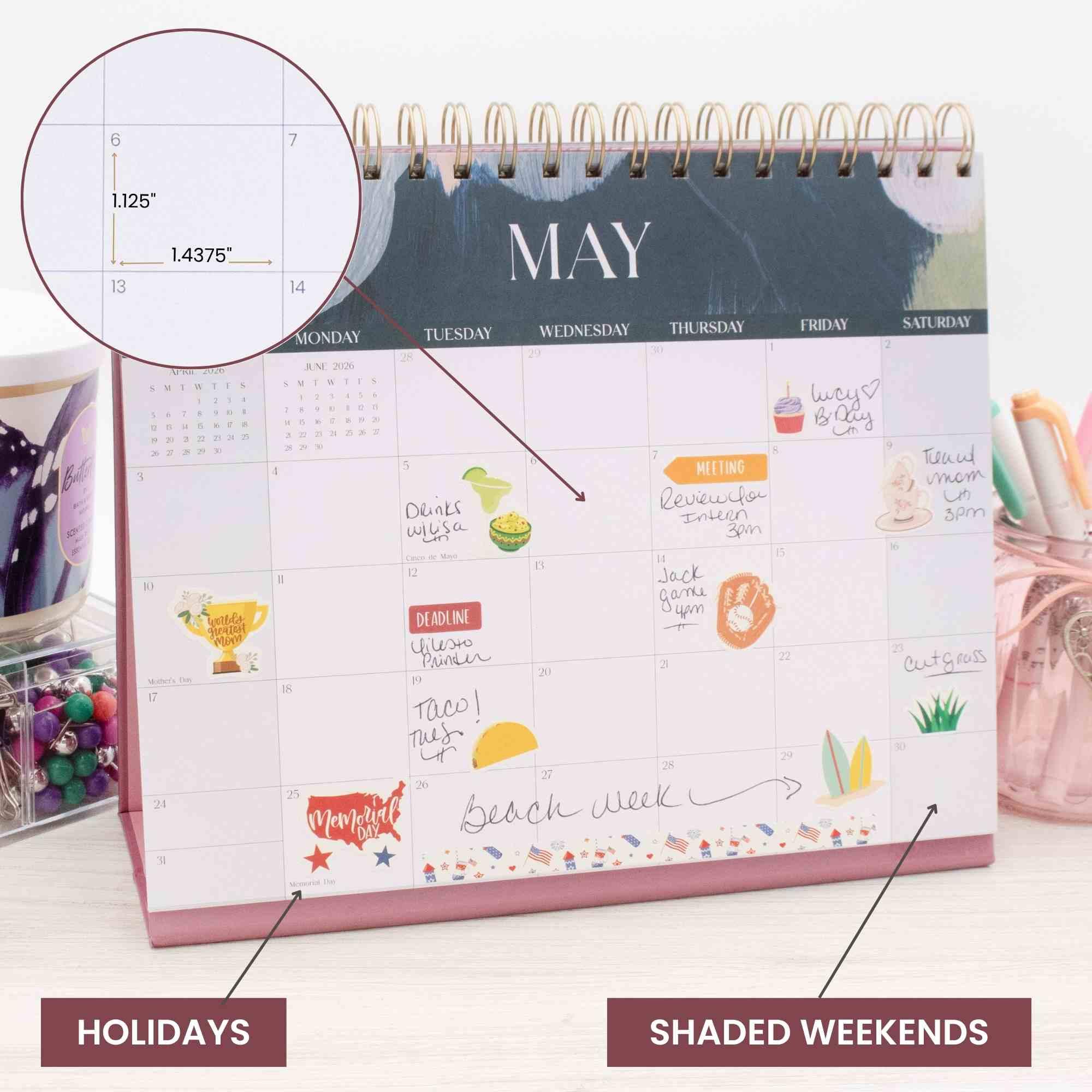 2026-2027 19 Month Standing Flip Desk Calendar, 8" x 10", Paint Strokes - Image 4