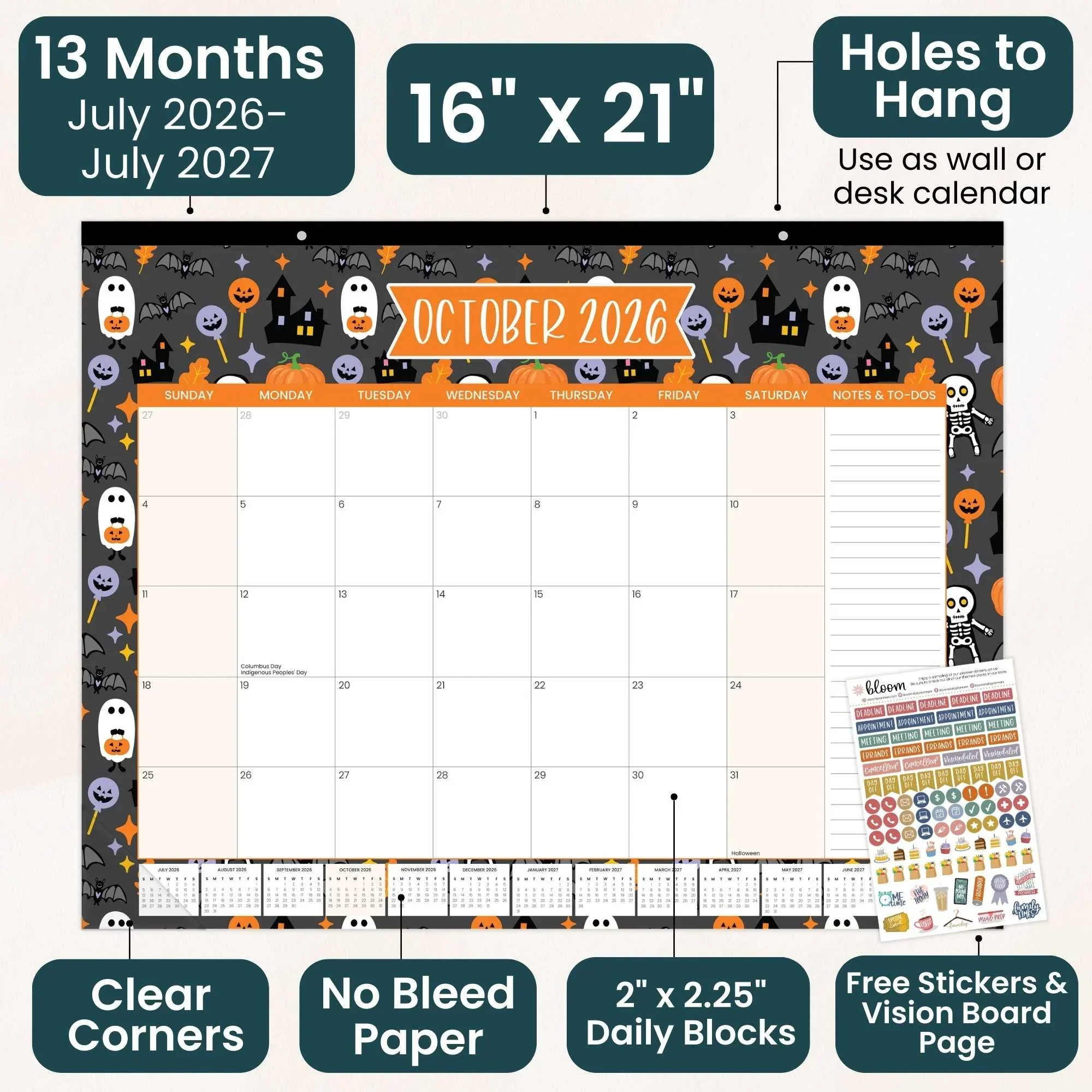 2026–27 Academic Desk & Wall Calendar, 16" x 21" | Holiday Icons - Image 3