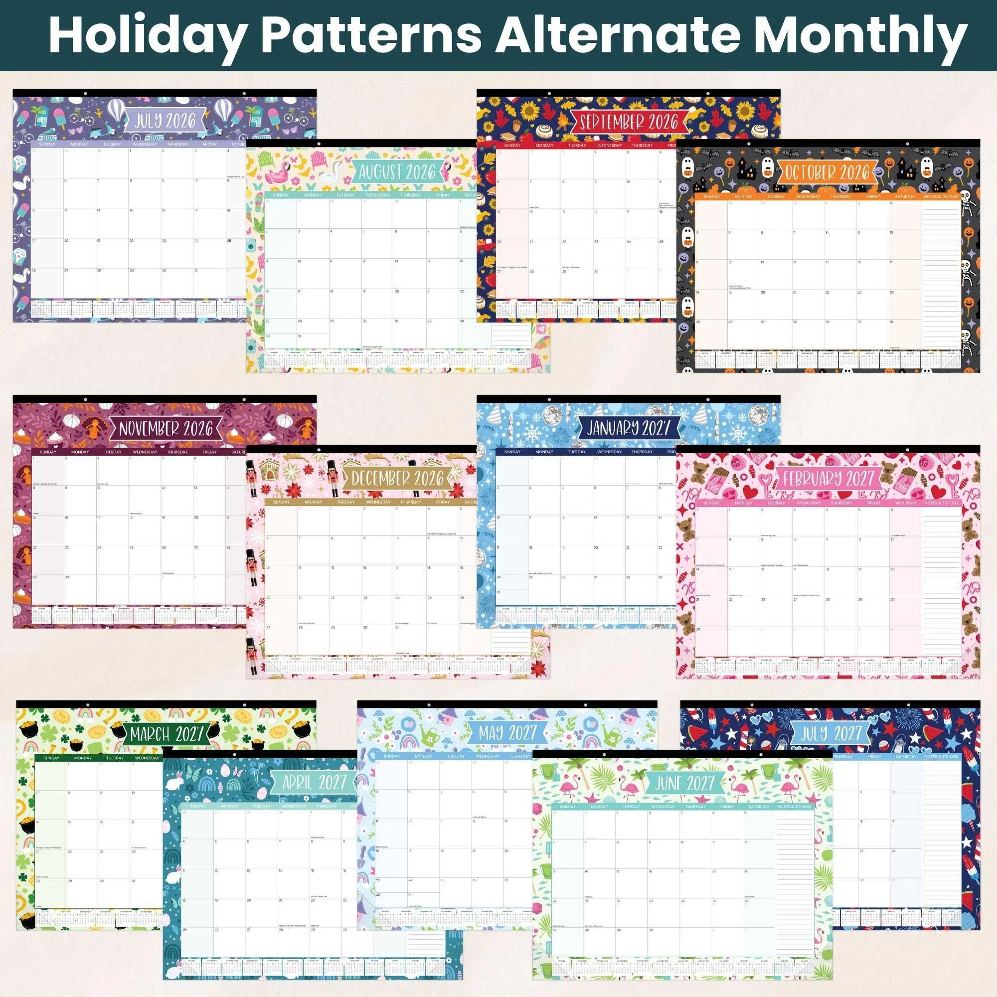 2026–27 Academic Desk & Wall Calendar, 16" x 21" | Holiday Icons - Image 6