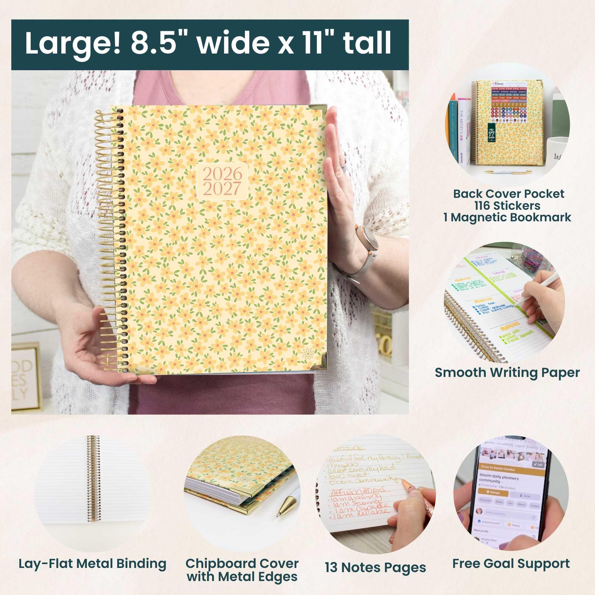 2026–27 Hard Cover Planner, 8.5" x 11" | Butter Yellow Daisies - Image 6