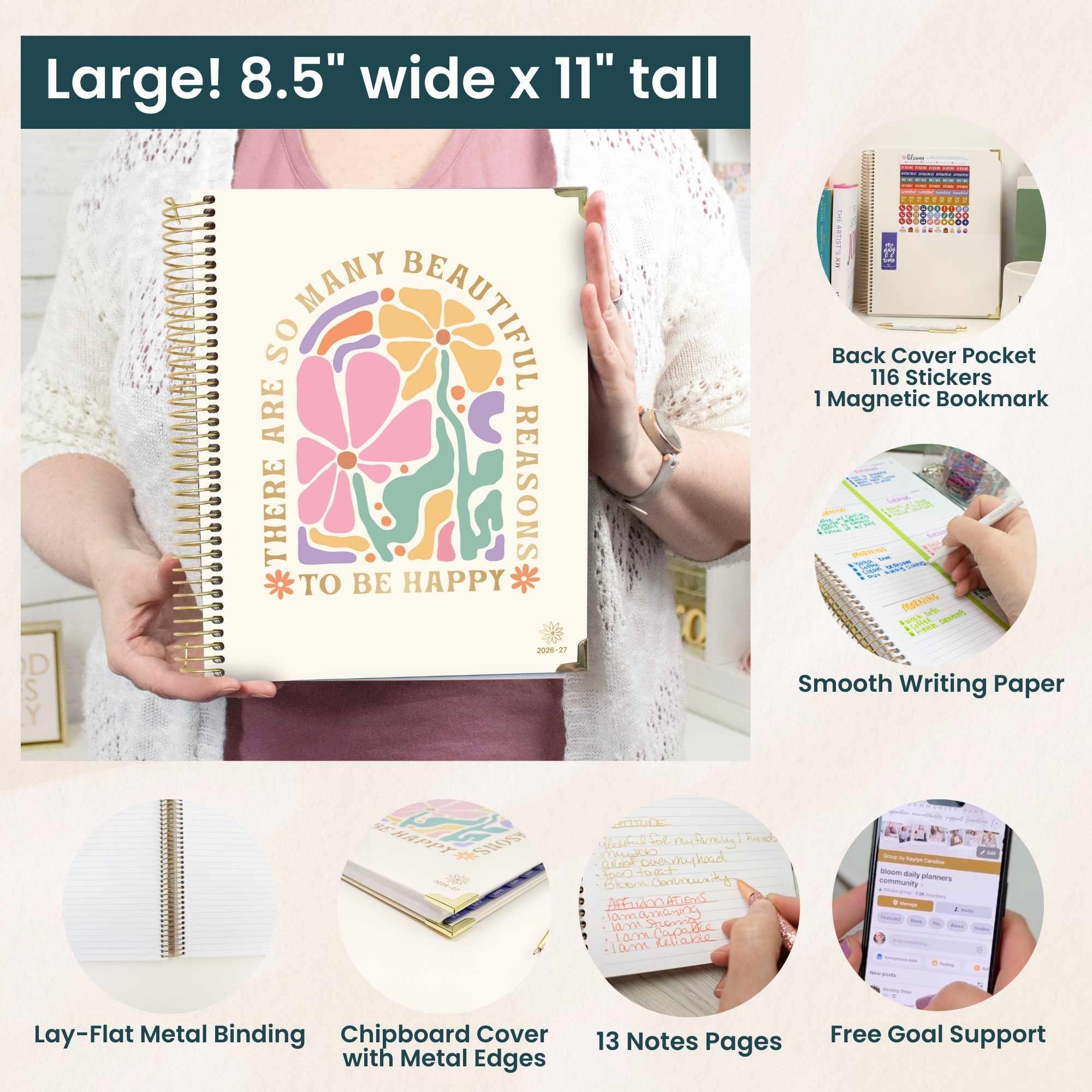 2026–27 Hard Cover Planner, 8.5" x 11" | So Many Reasons to Be Happy - Image 6