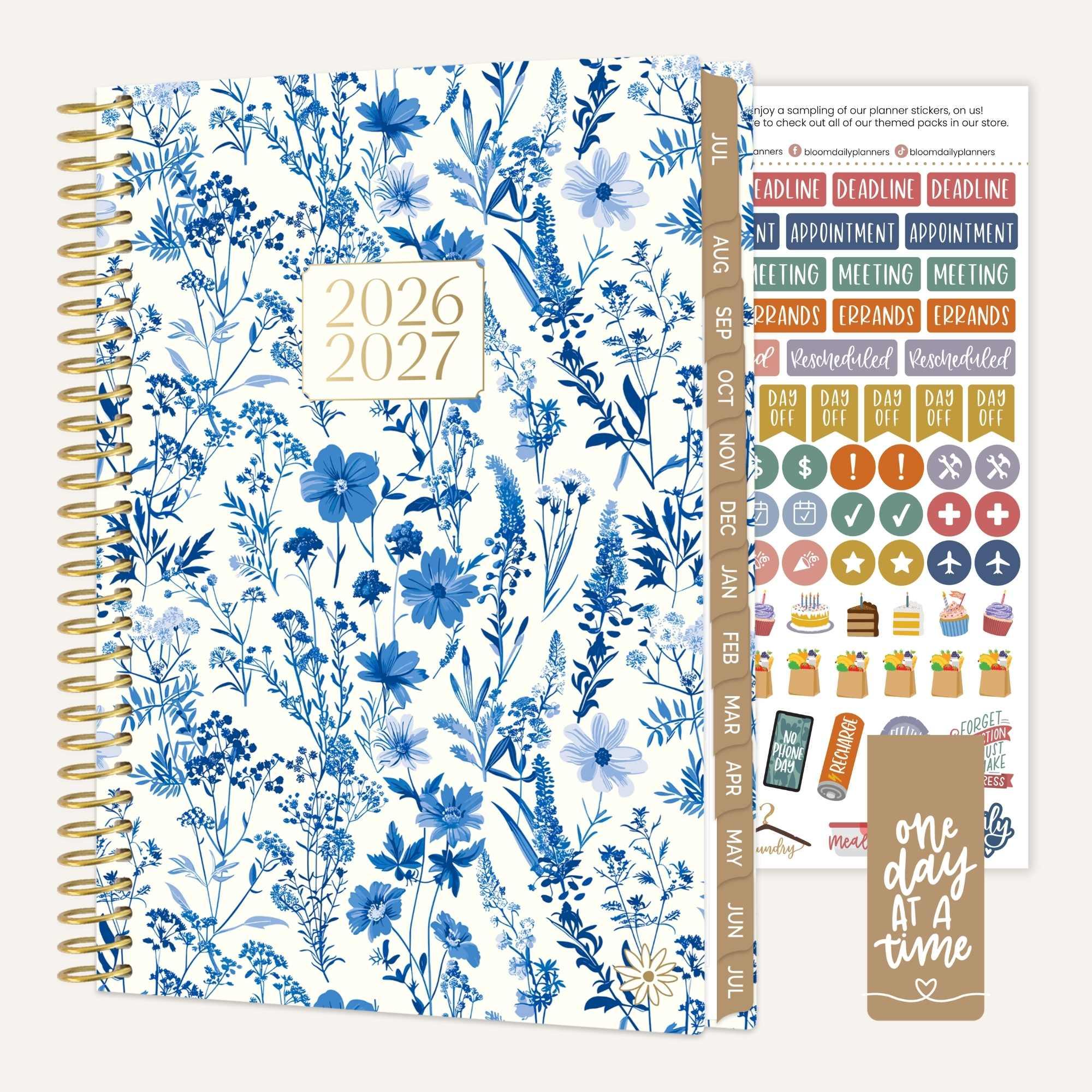2026-27 Soft Cover Planner, 5.5" x 8.25" | Blue & White Floral