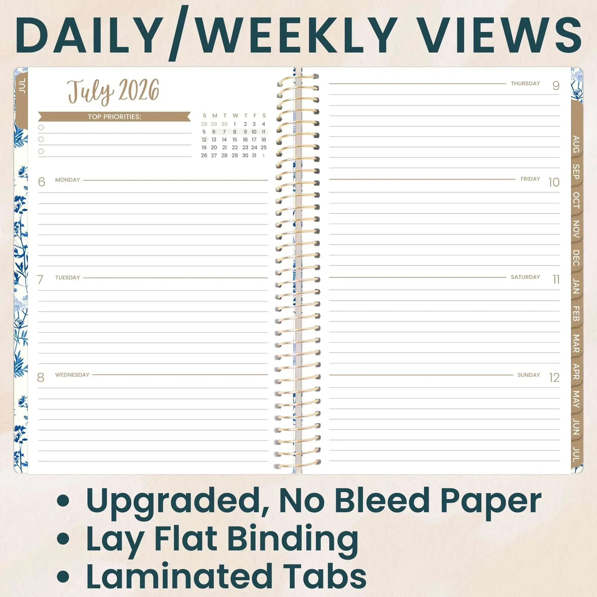 2026-27 Soft Cover Planner, 5.5" x 8.25" | Blue & White Floral - Image 3