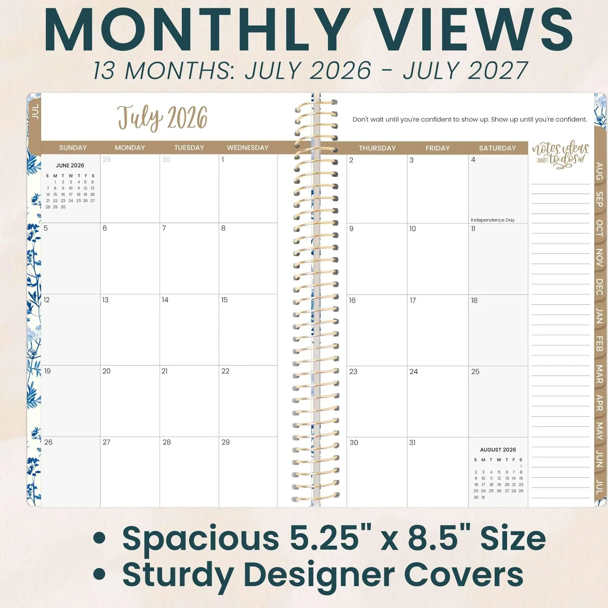 2026-27 Soft Cover Planner, 5.5" x 8.25" | Blue & White Floral - Image 4