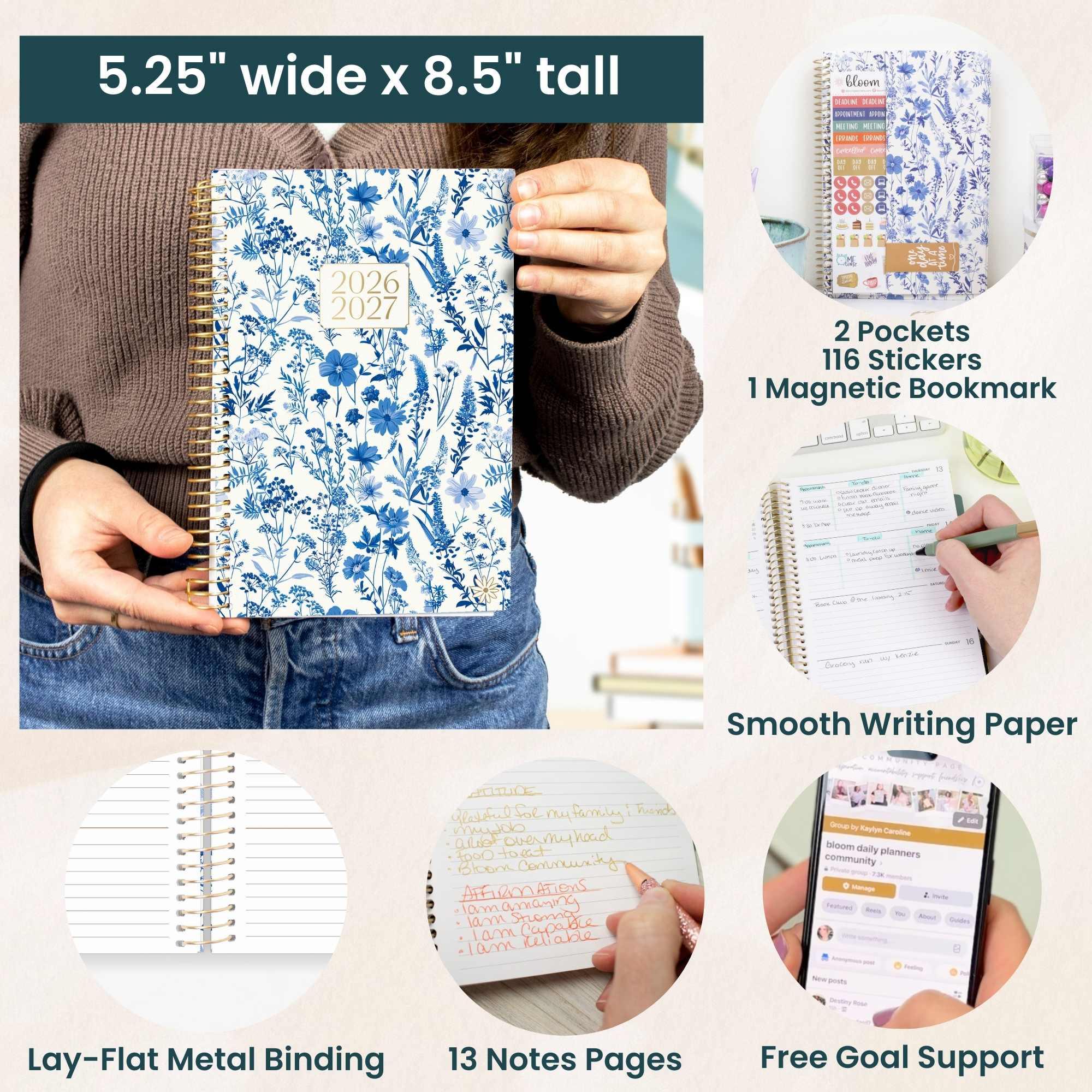 2026-27 Soft Cover Planner, 5.5" x 8.25" | Blue & White Floral - Image 6