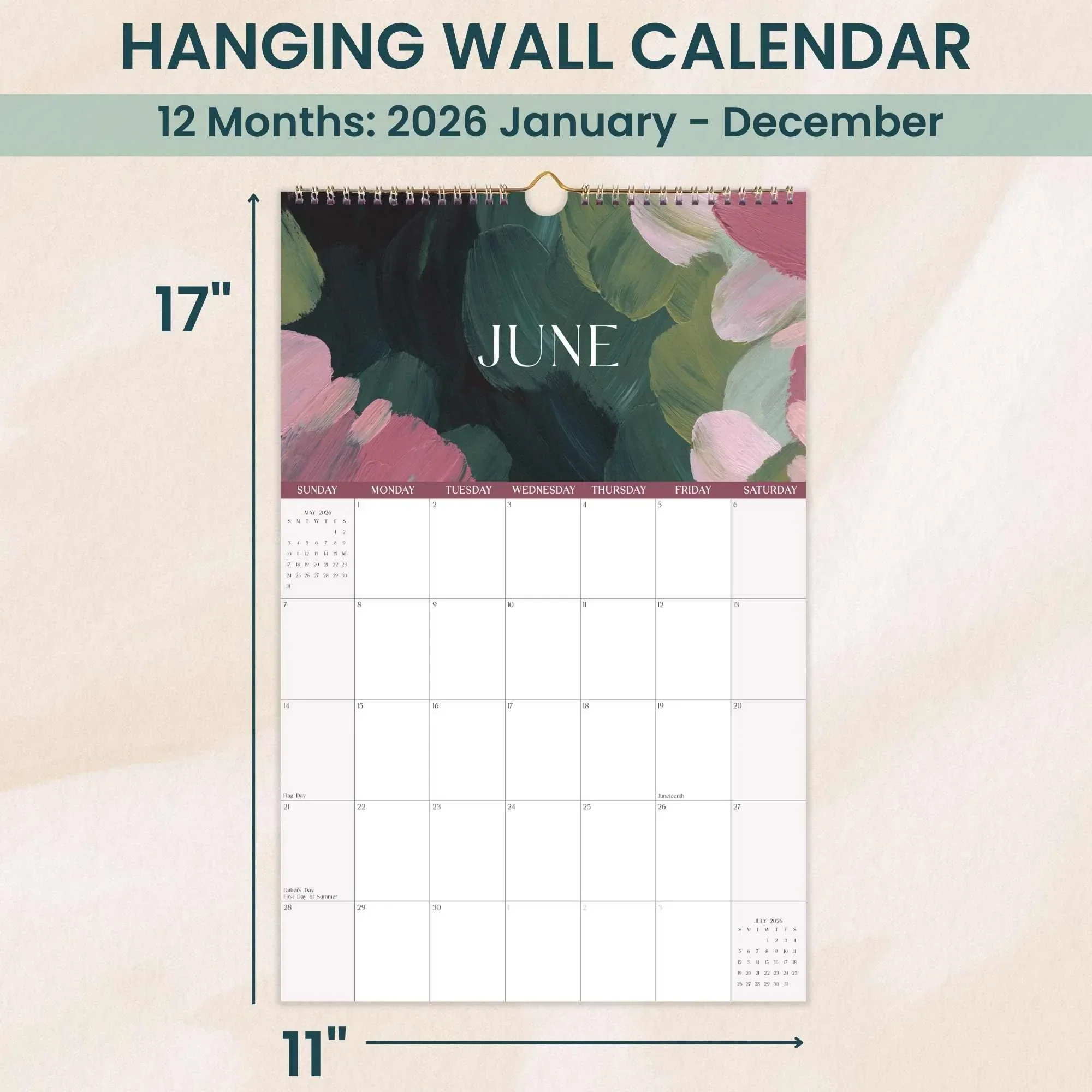 2026 Hanging Calendar, 11" x 17", Paint Strokes - Image 4