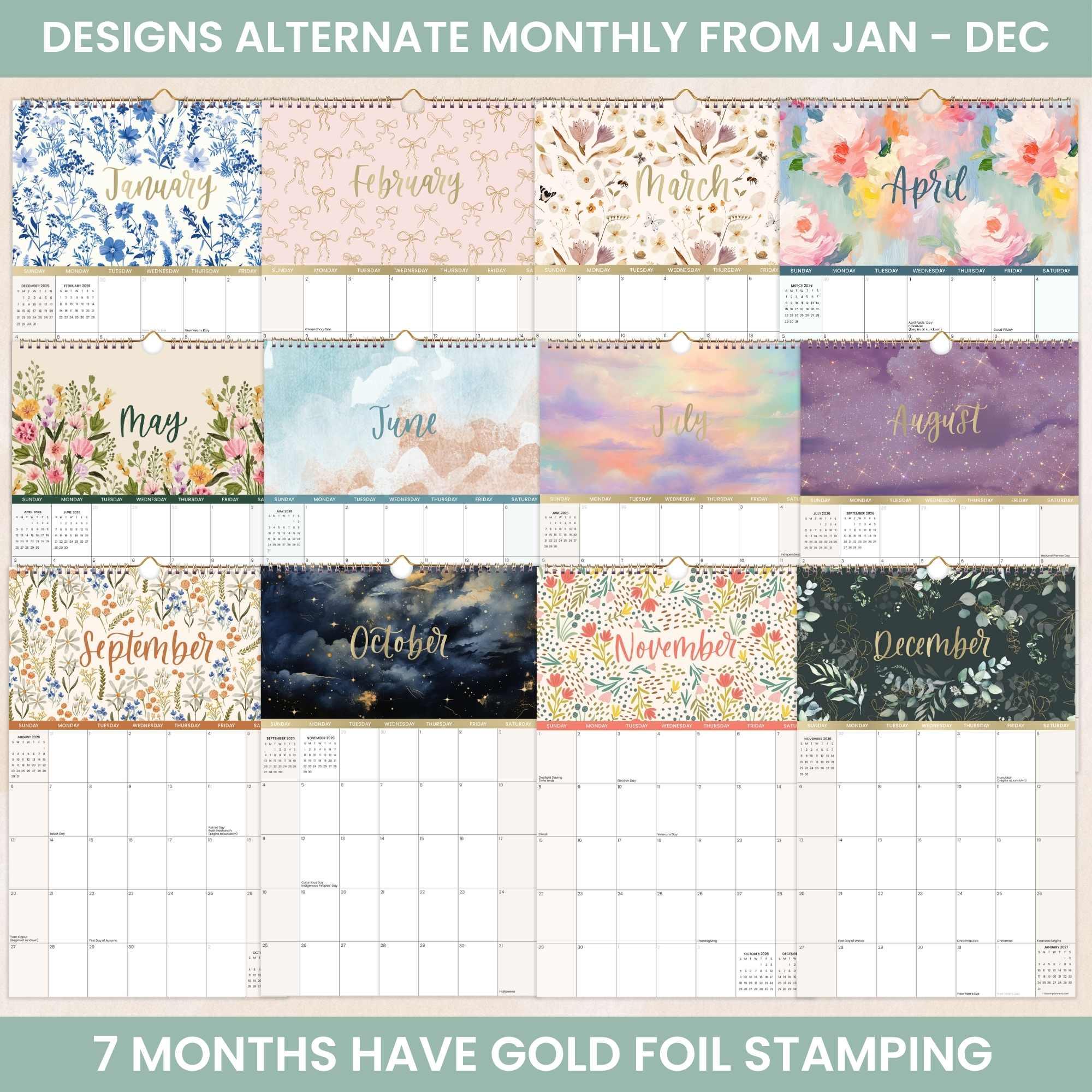 2026 Hanging Calendar, 11" x 17", Seasonal - Image 3