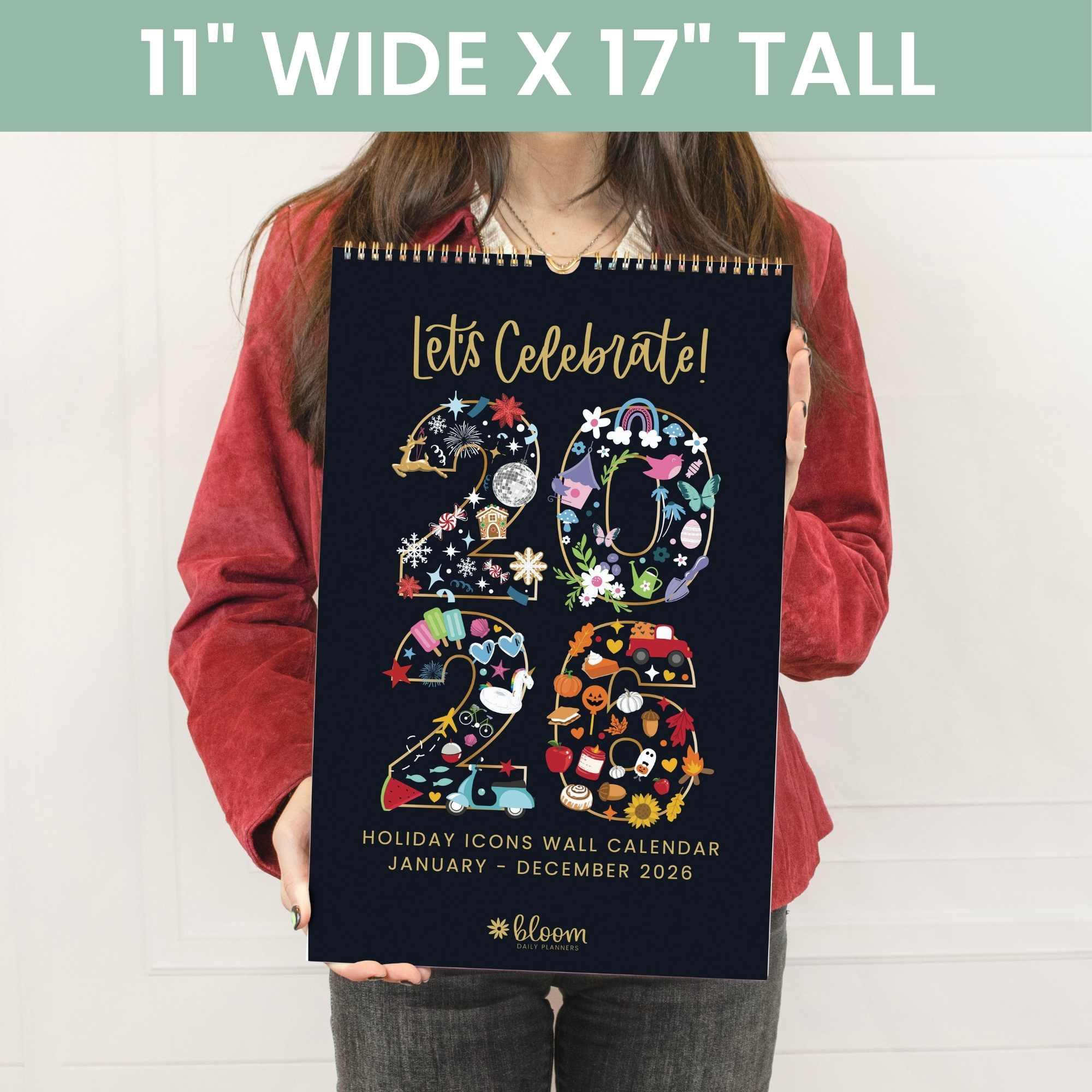 2026 Hanging Calendar, 11" x 17", Holiday Icons - Image 14