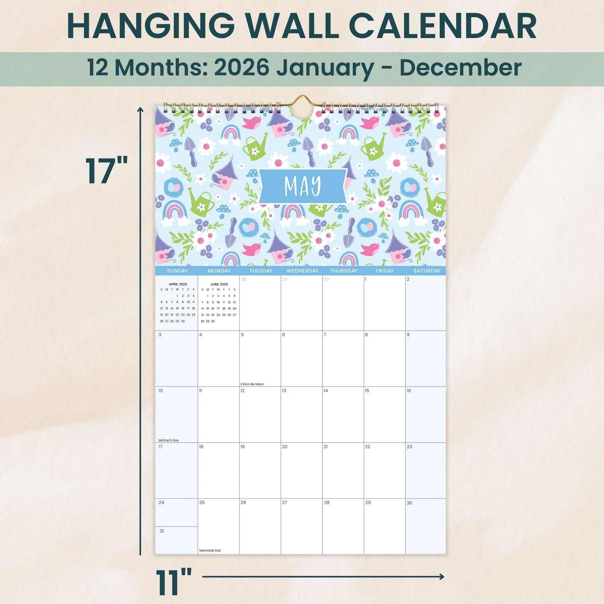 2026 Hanging Calendar, 11" x 17", Holiday Icons - Image 4