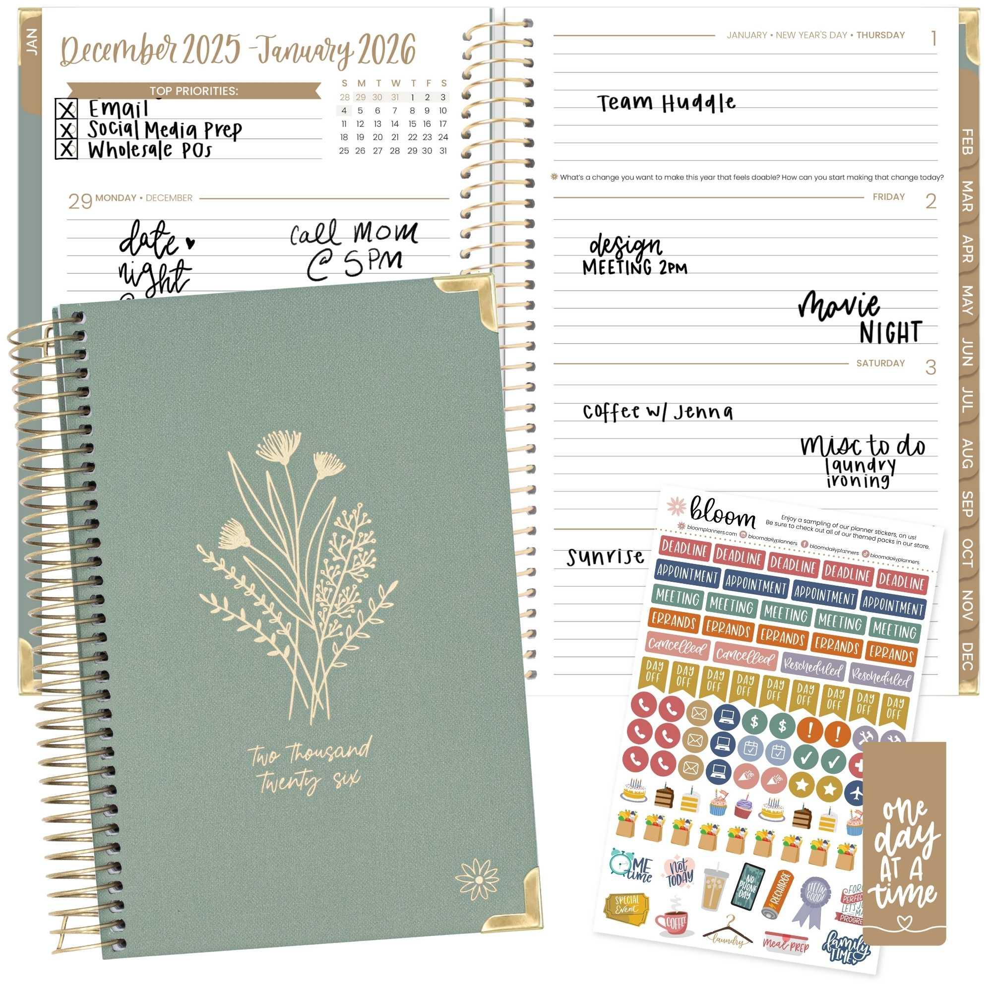 2026 Hard Cover Planner, 5.5" x 8.25", Linen, Green - Image 22