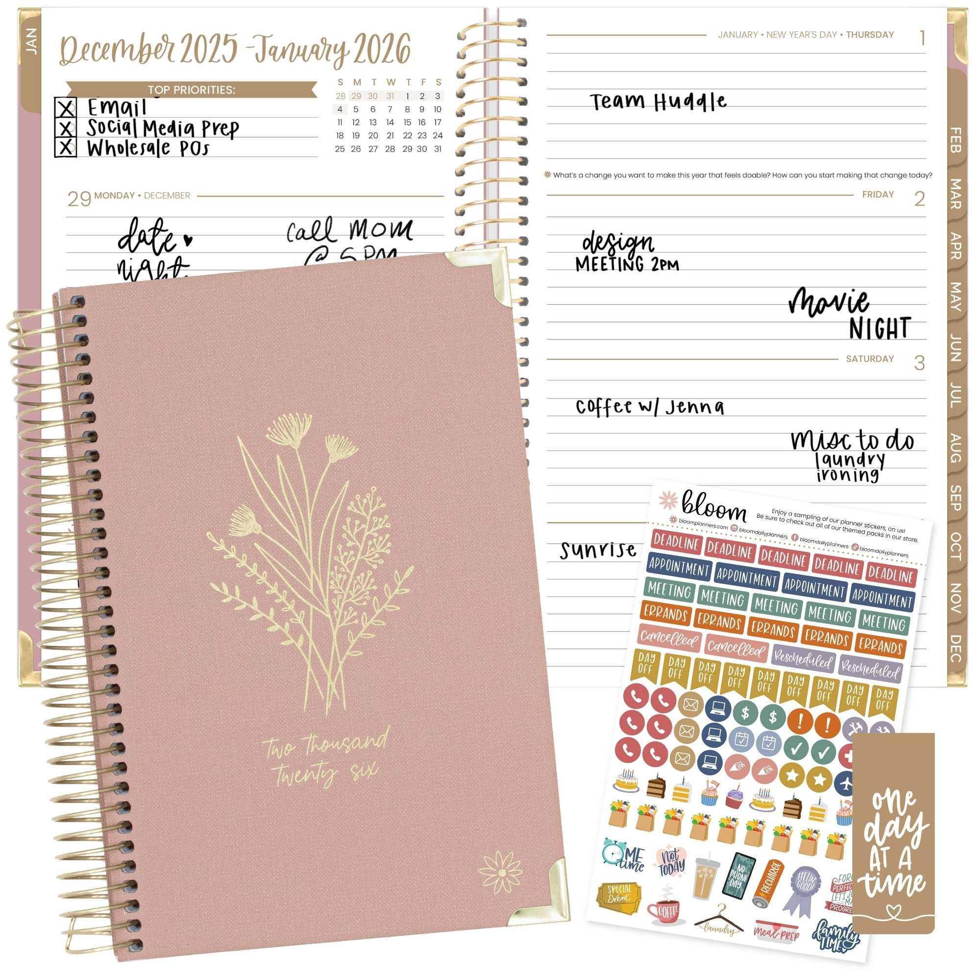 2026 Hard Cover Planner, 5.5" x 8.25", Linen, Pink - Image 23