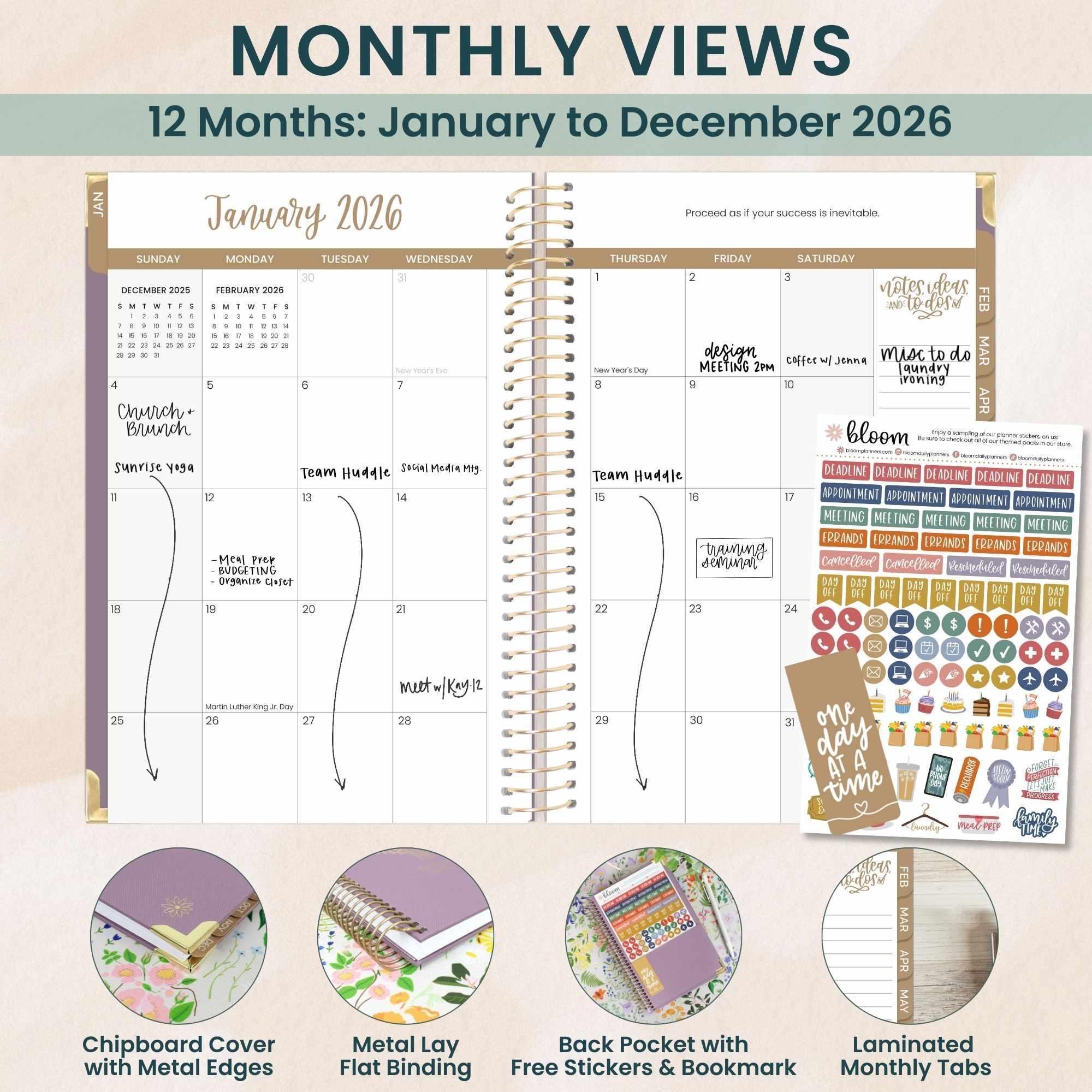 2026 Hard Cover Planner, 5.5" x 8.25", Linen, Purple - Image 3
