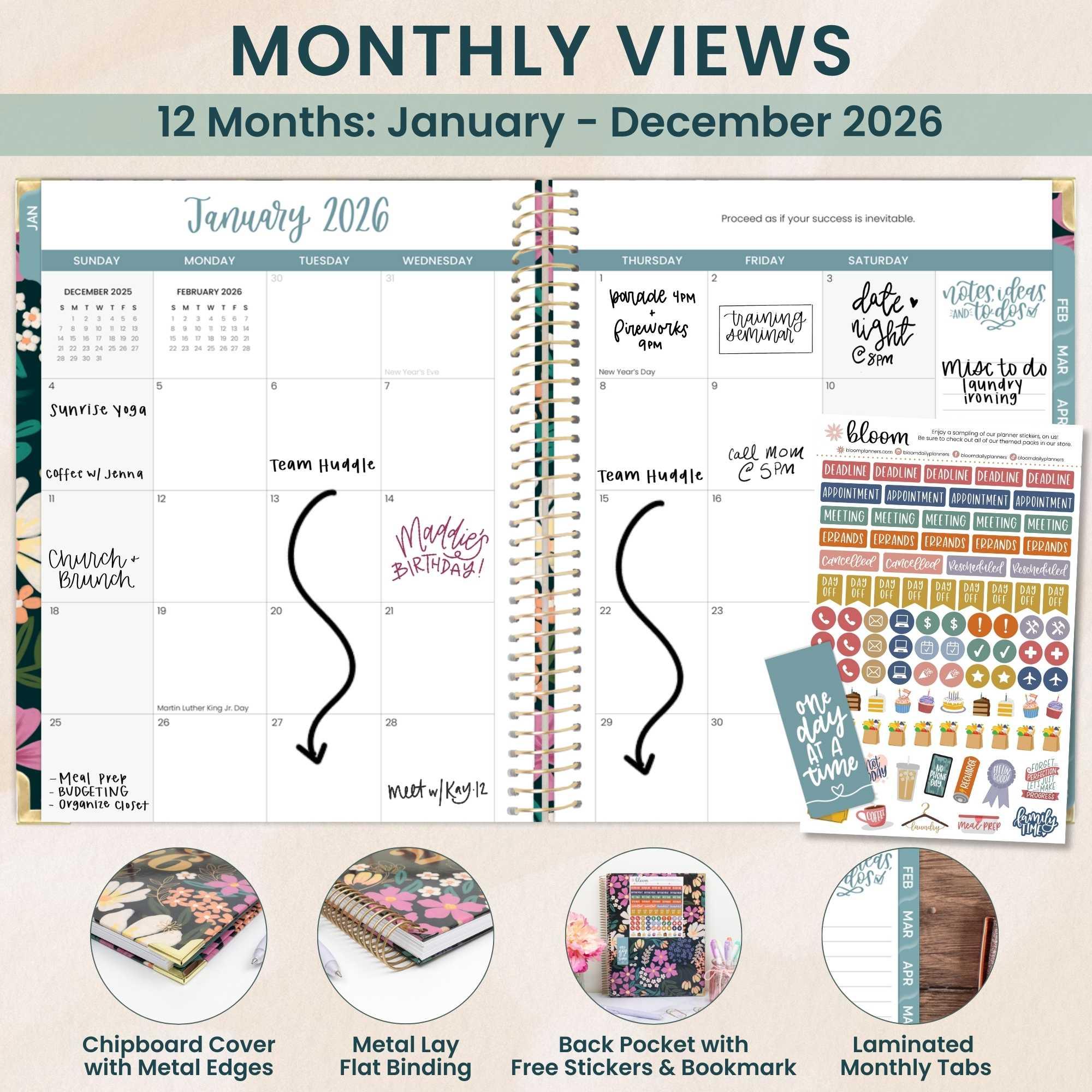 2026 Hard Cover Planner, 8.5" x 11", Blooming Wildly - Image 4