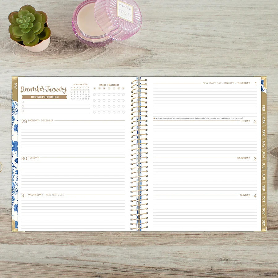 2026 Hard Cover Planner, 8.5" x 11", Blue & White Floral - Image 15