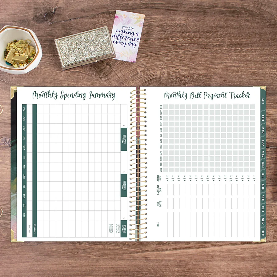 2026 Hard Cover Planner, 8.5" x 11", Emerald Paint Strokes - Image 16