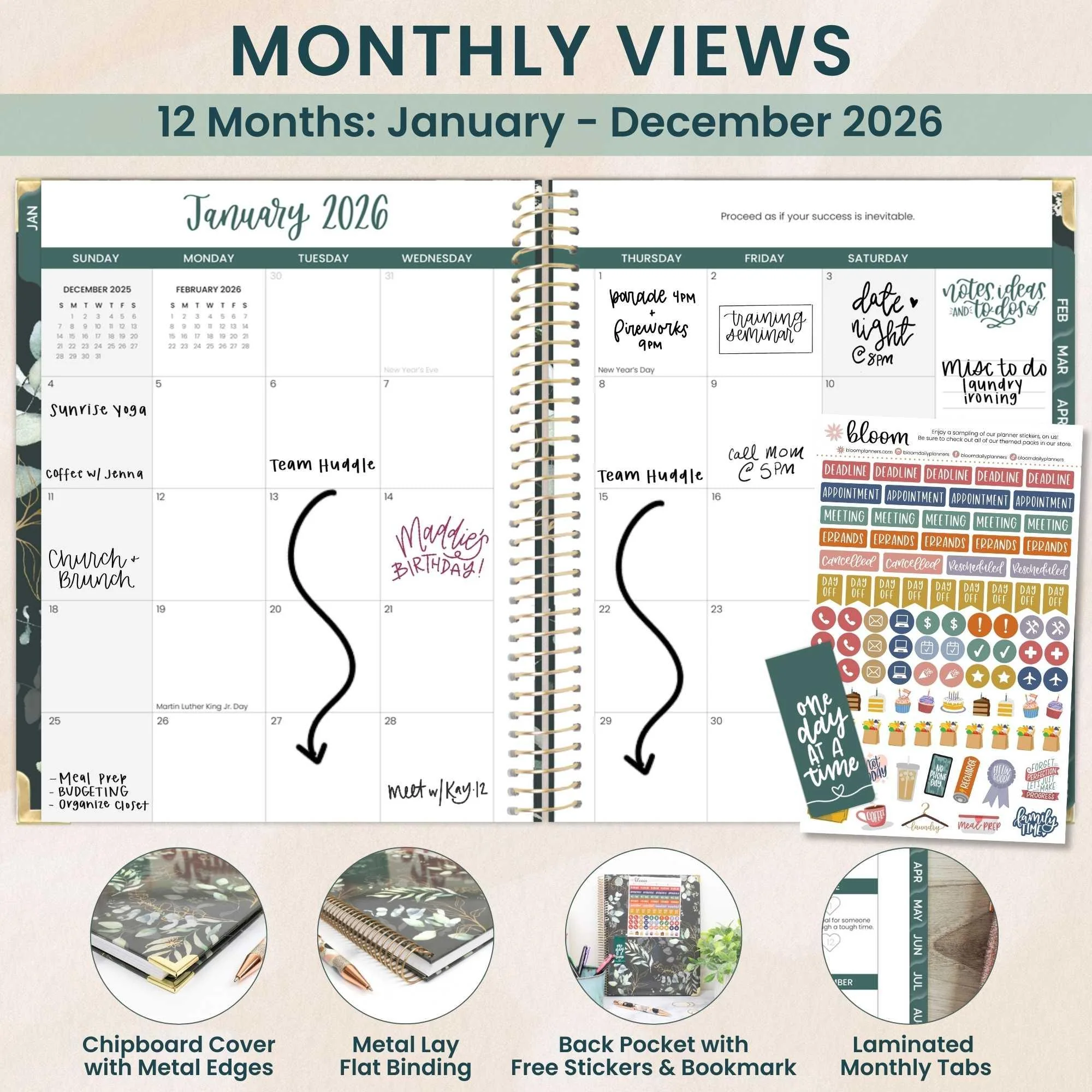 2026 Hard Cover Planner, 8.5" x 11", Eucalyptus, Green - Image 4