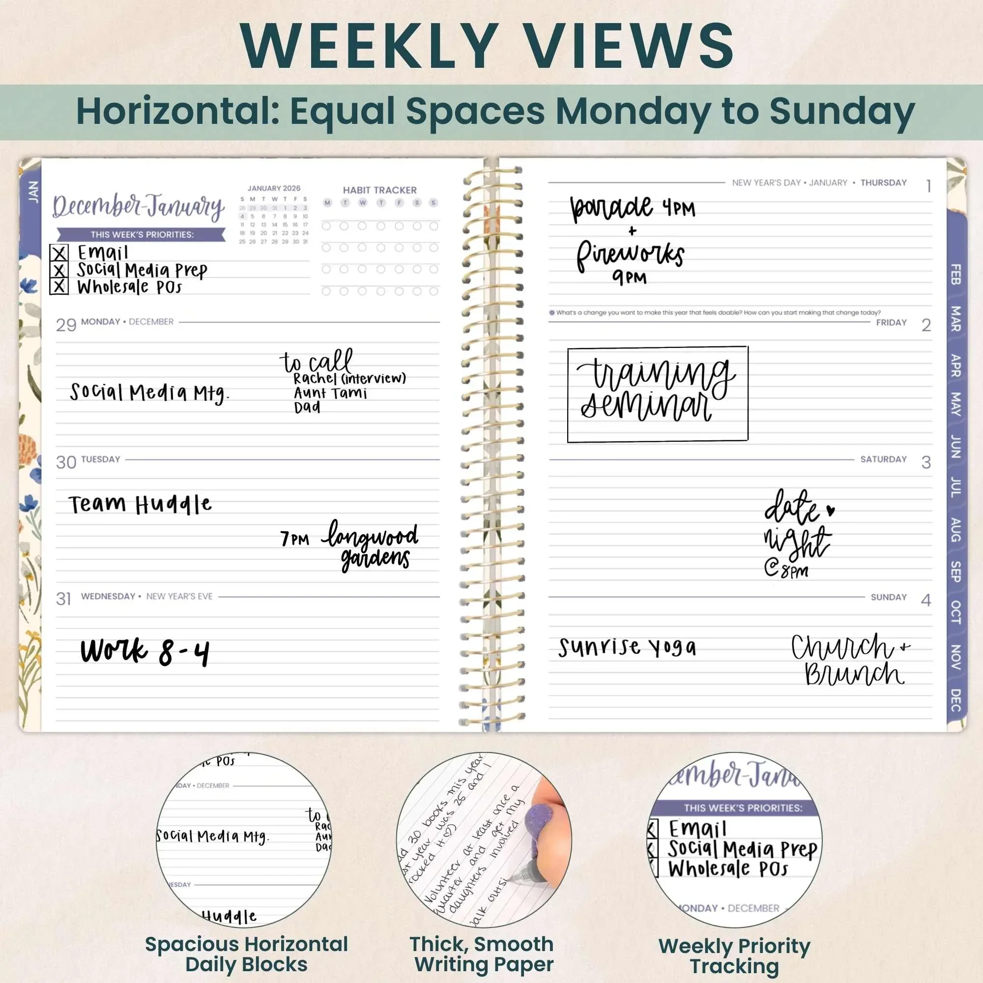 2026 Hard Cover Planner, 8.5" x 11", Whimsical Wildflowers - Image 5