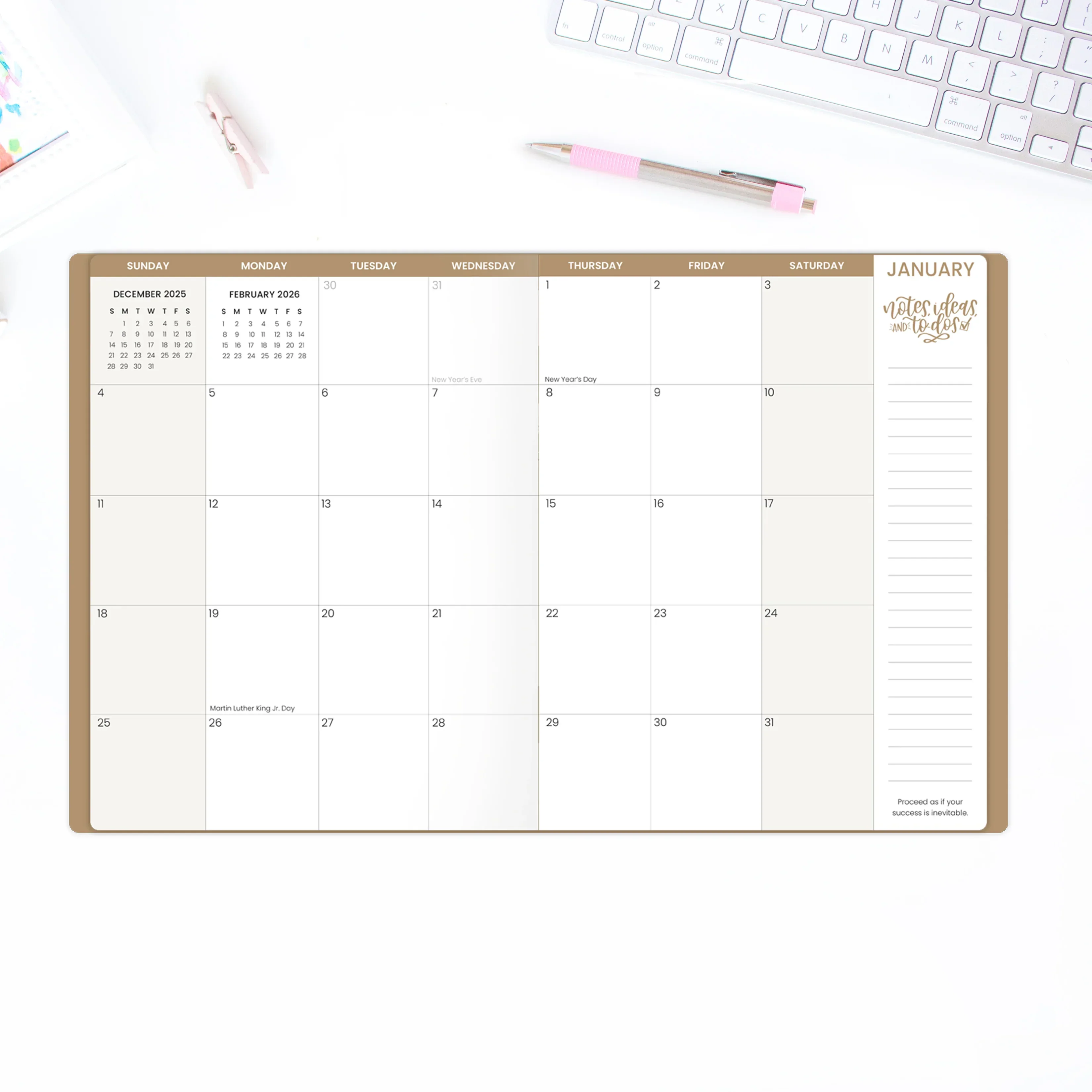 2026 Monthly Planner, 9" x 12", Gold Floral Stamp - Image 16