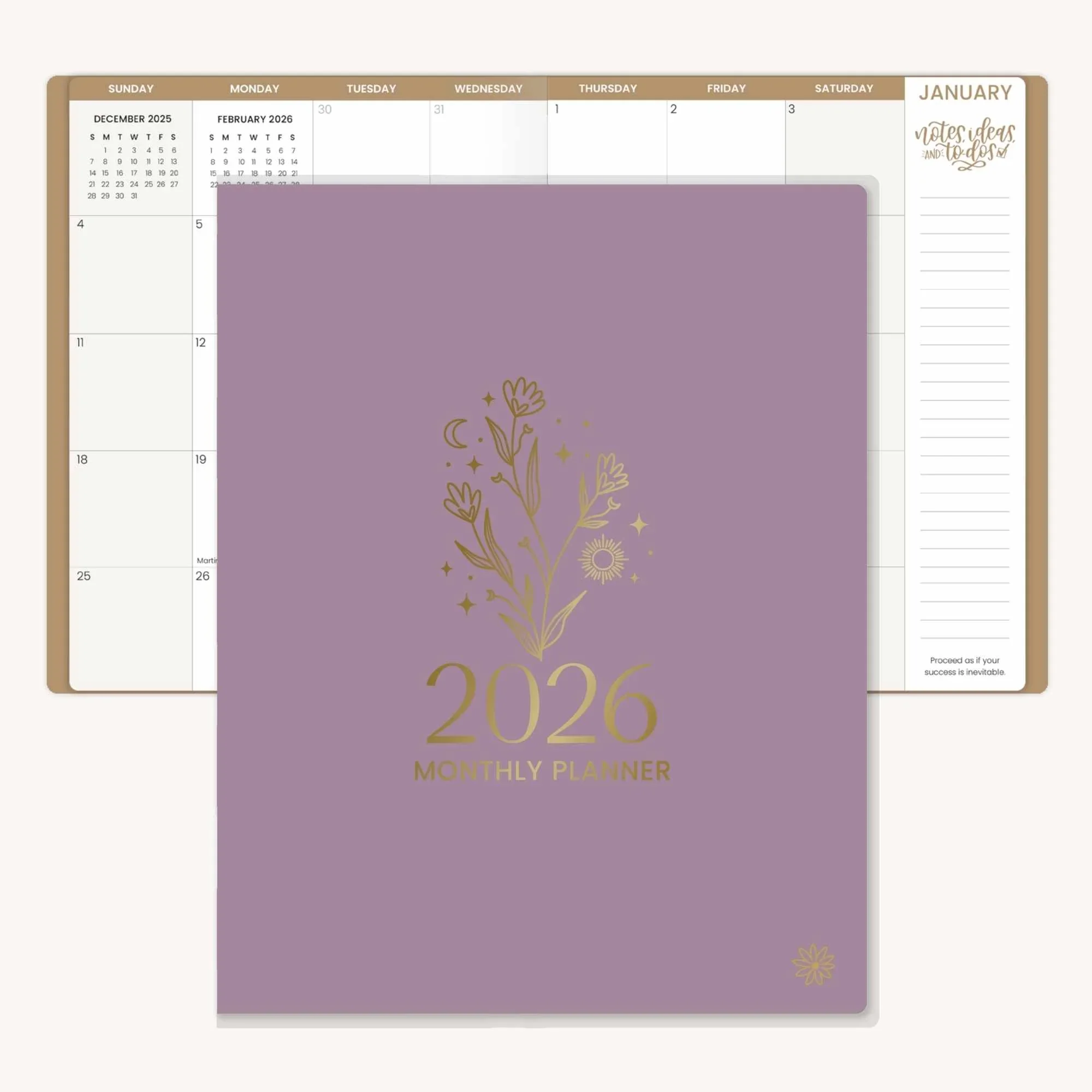 2026 Monthly Planner, 9" x 12", Gold Floral Stamp - Image 3