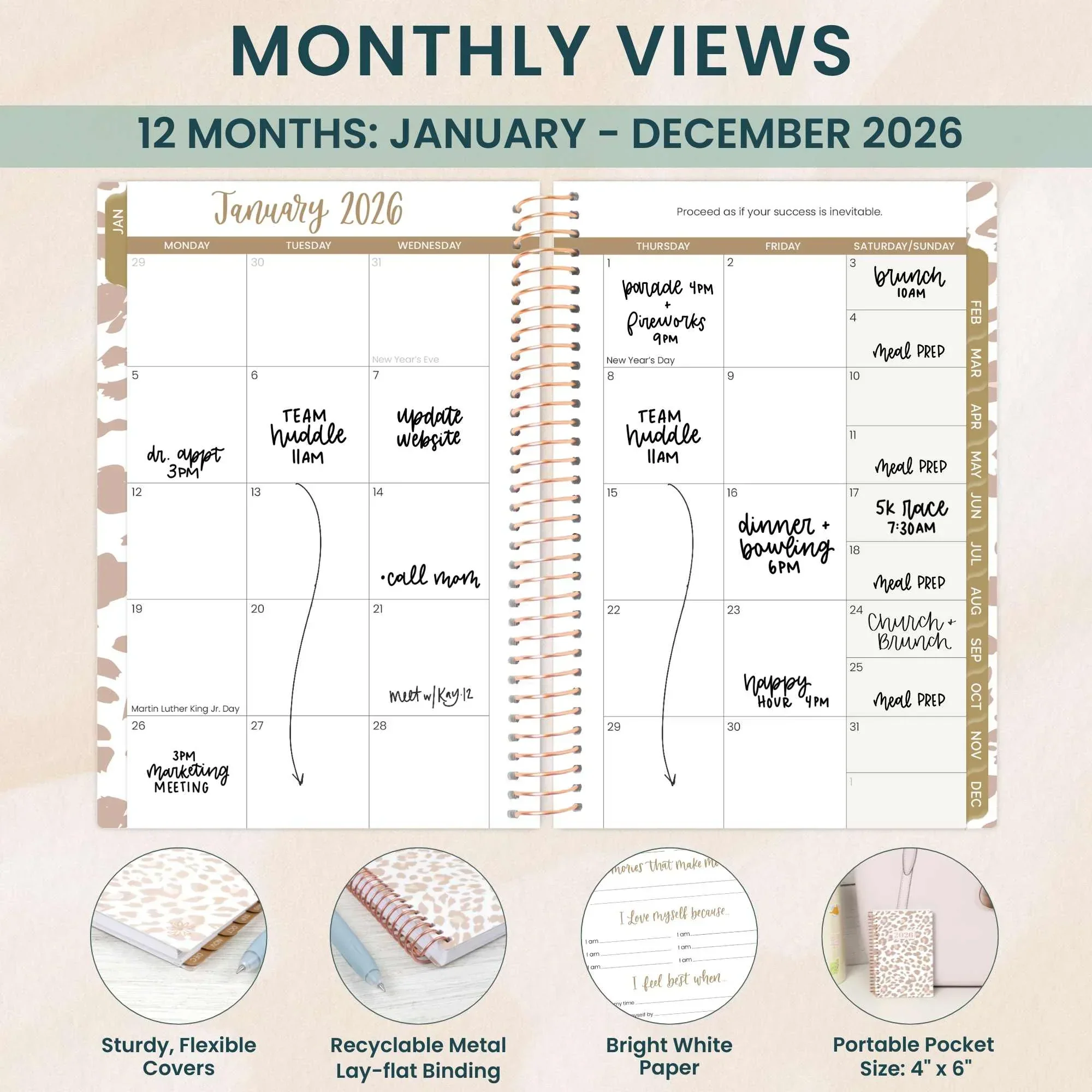 2026 Soft Cover Planner, 4" x 6", Tan Leopard - Image 3