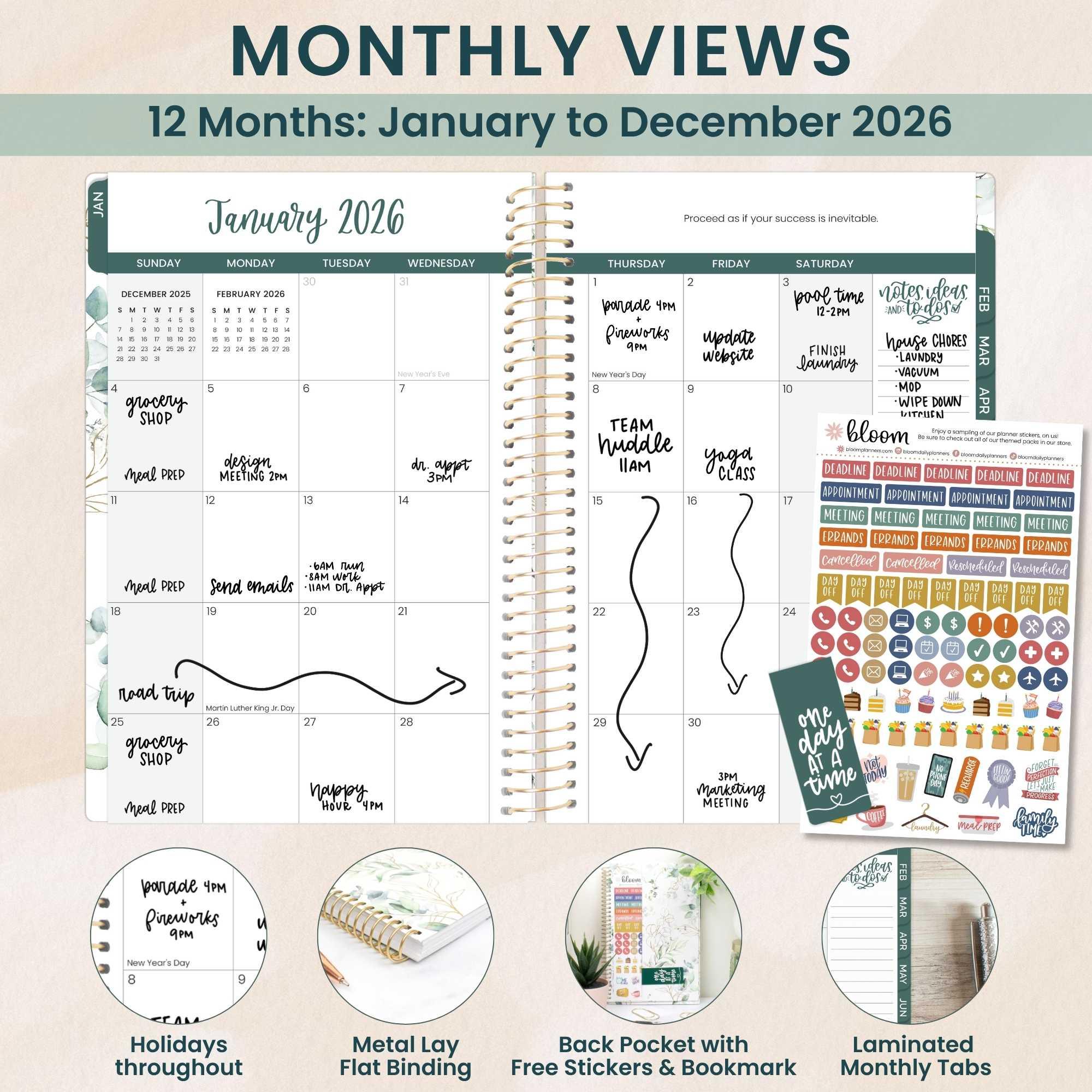 2026 Soft Cover Planner, 5.5" x 8.25", Eucalyptus, White - Image 4