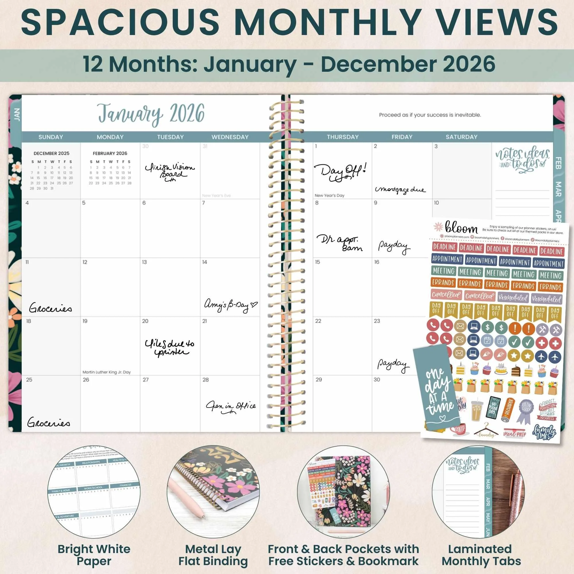 2026 Soft Cover Planner, 8.5" x 11", Blooming Wildly - Image 3