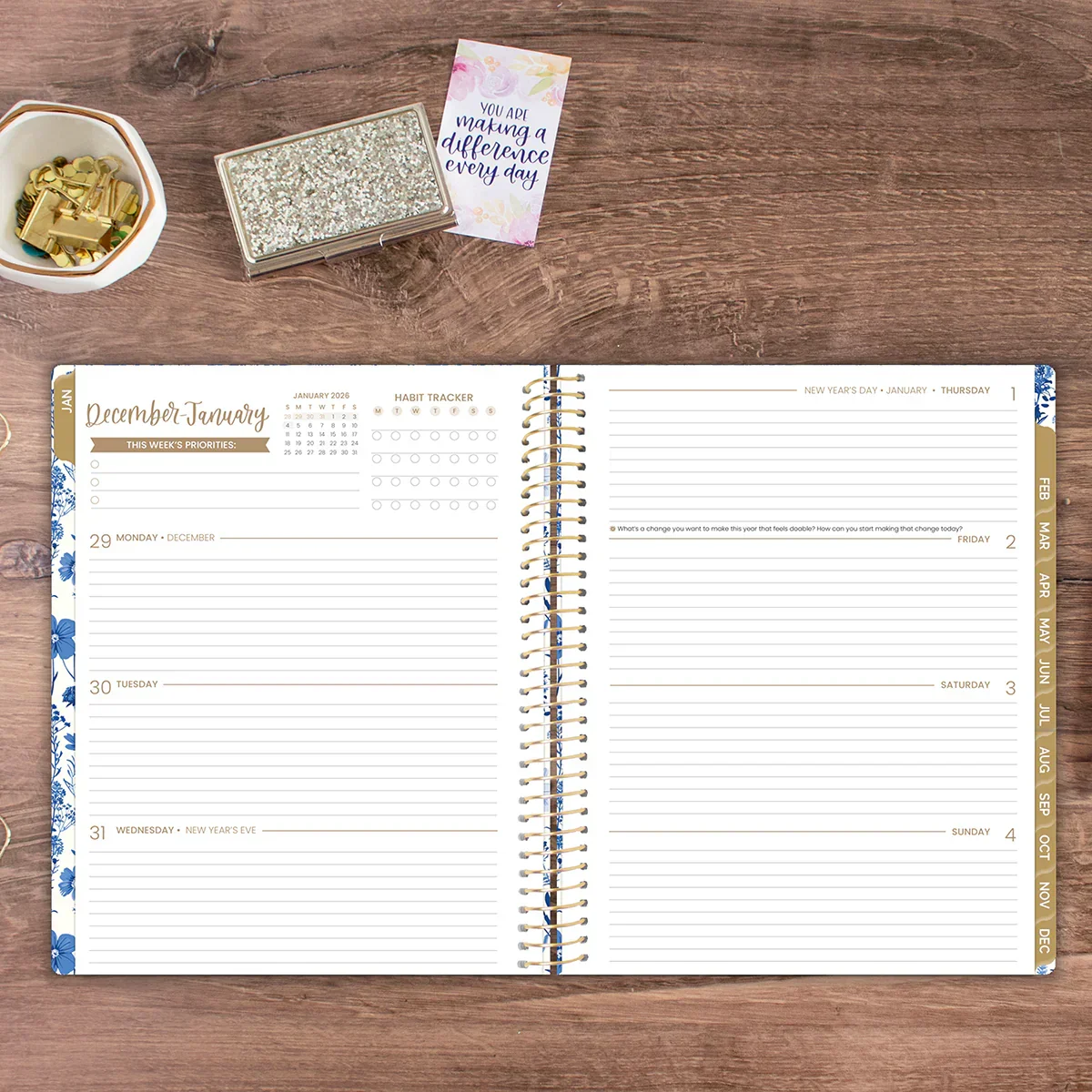 2026 Soft Cover Planner, 8.5" x 11", Blue & White Floral - Image 14