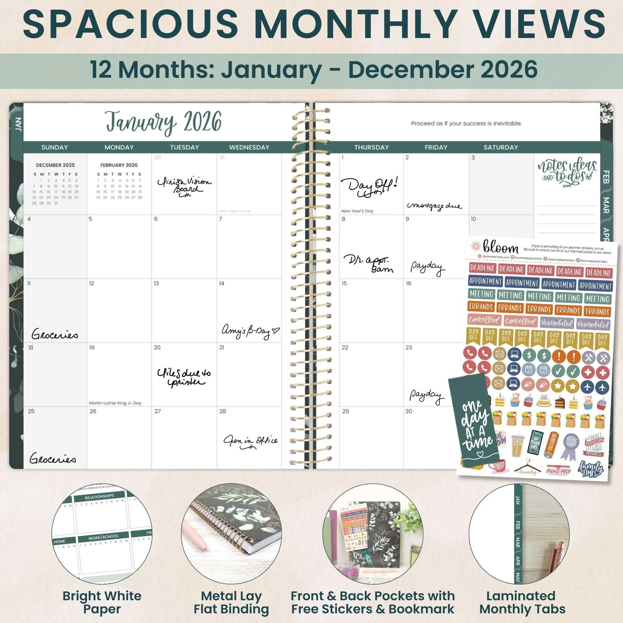 2026 Soft Cover Planner, 8.5" x 11", Eucalyptus, Green - Image 3