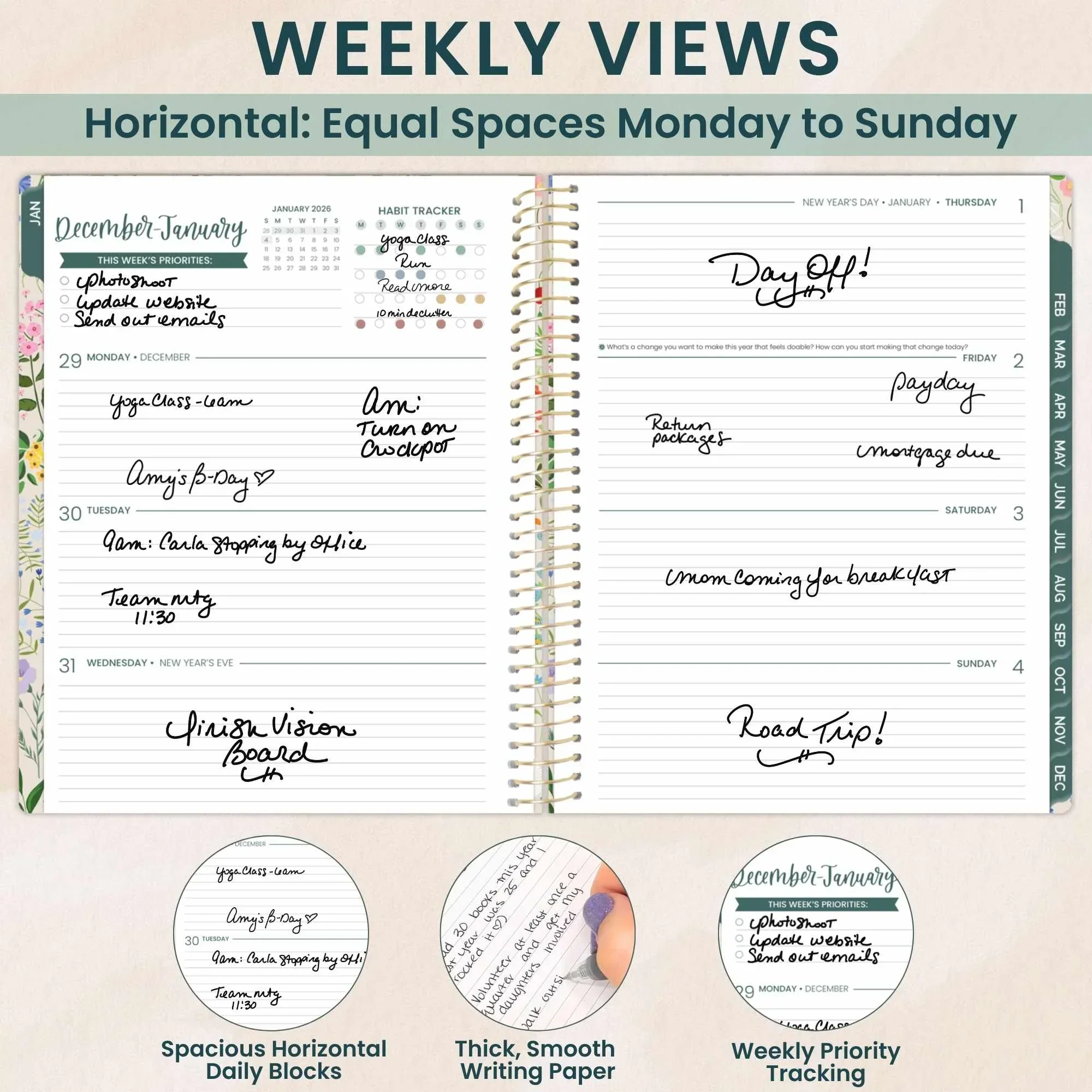 2026 Soft Cover Planner, 8.5" x 11", Garden Party, Beige - Image 4