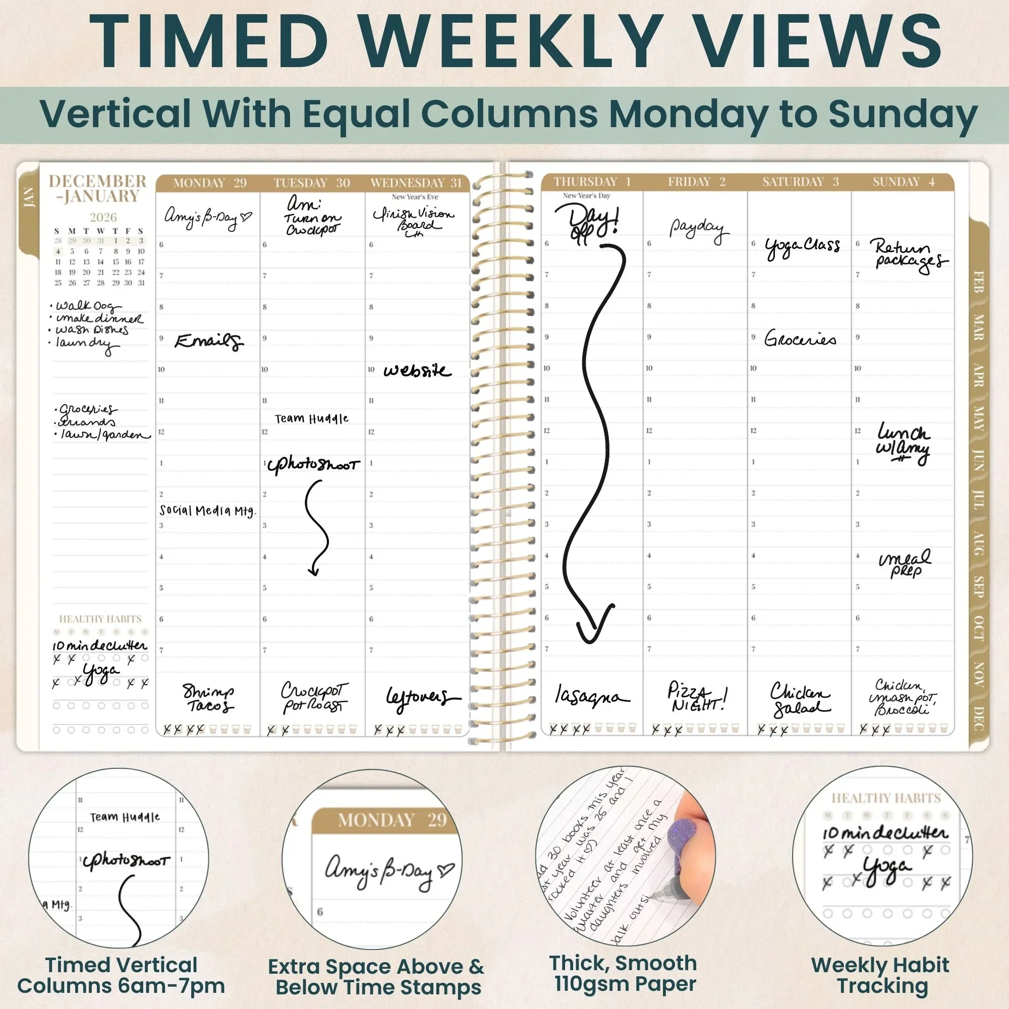 2026 Timed Vertical Weekly Planner, 8.5" x 11", Interchangeable Cover - Image 6