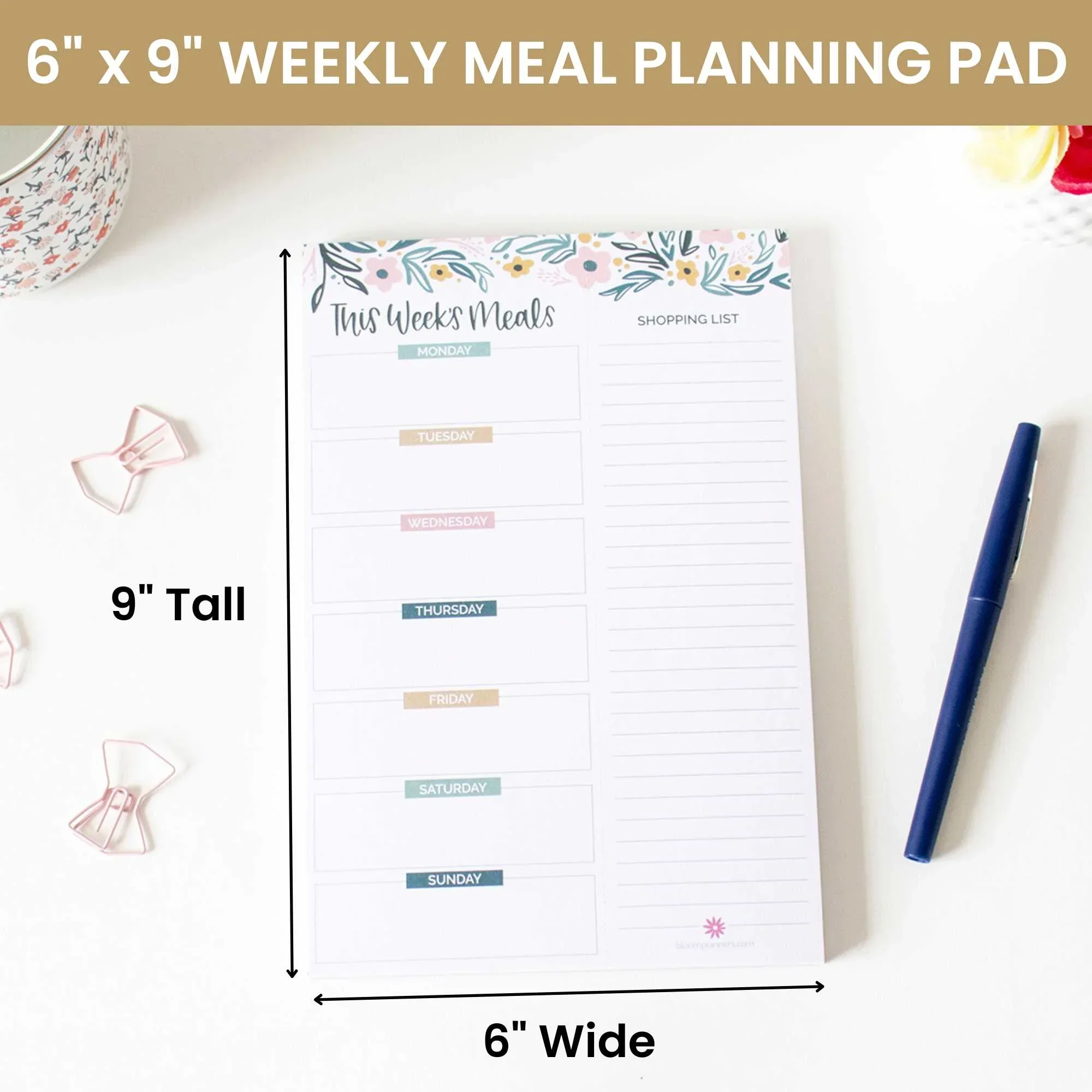 Planning Pad, 6" x 9", Meal Planning Pad with Magnets, Garden Blooms - Image 3