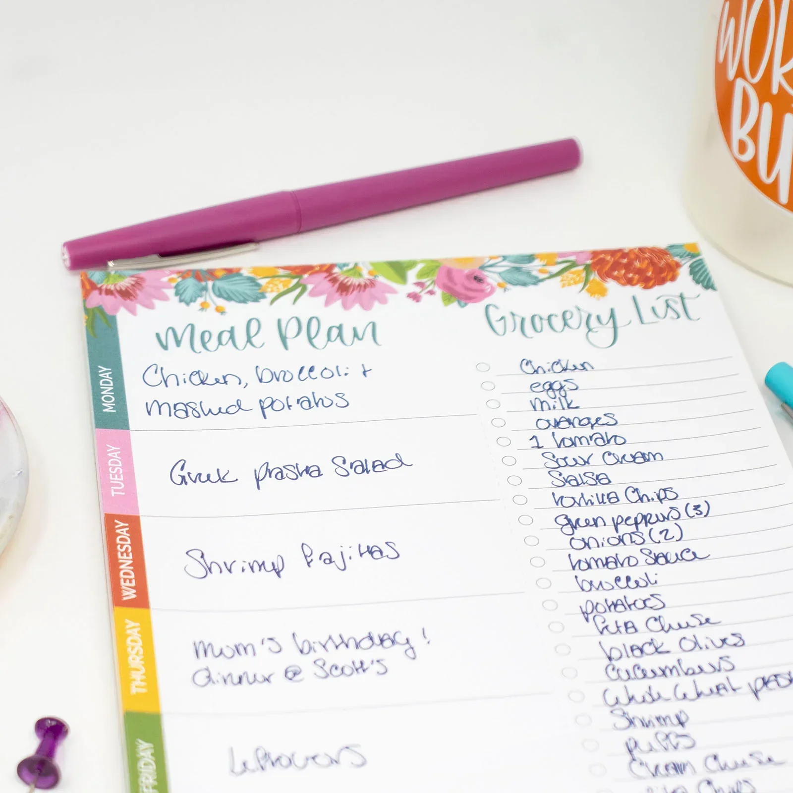 Planning Pad, 6" x 9", Meal Planning Pad with Magnets, Pink Floral - Image 5