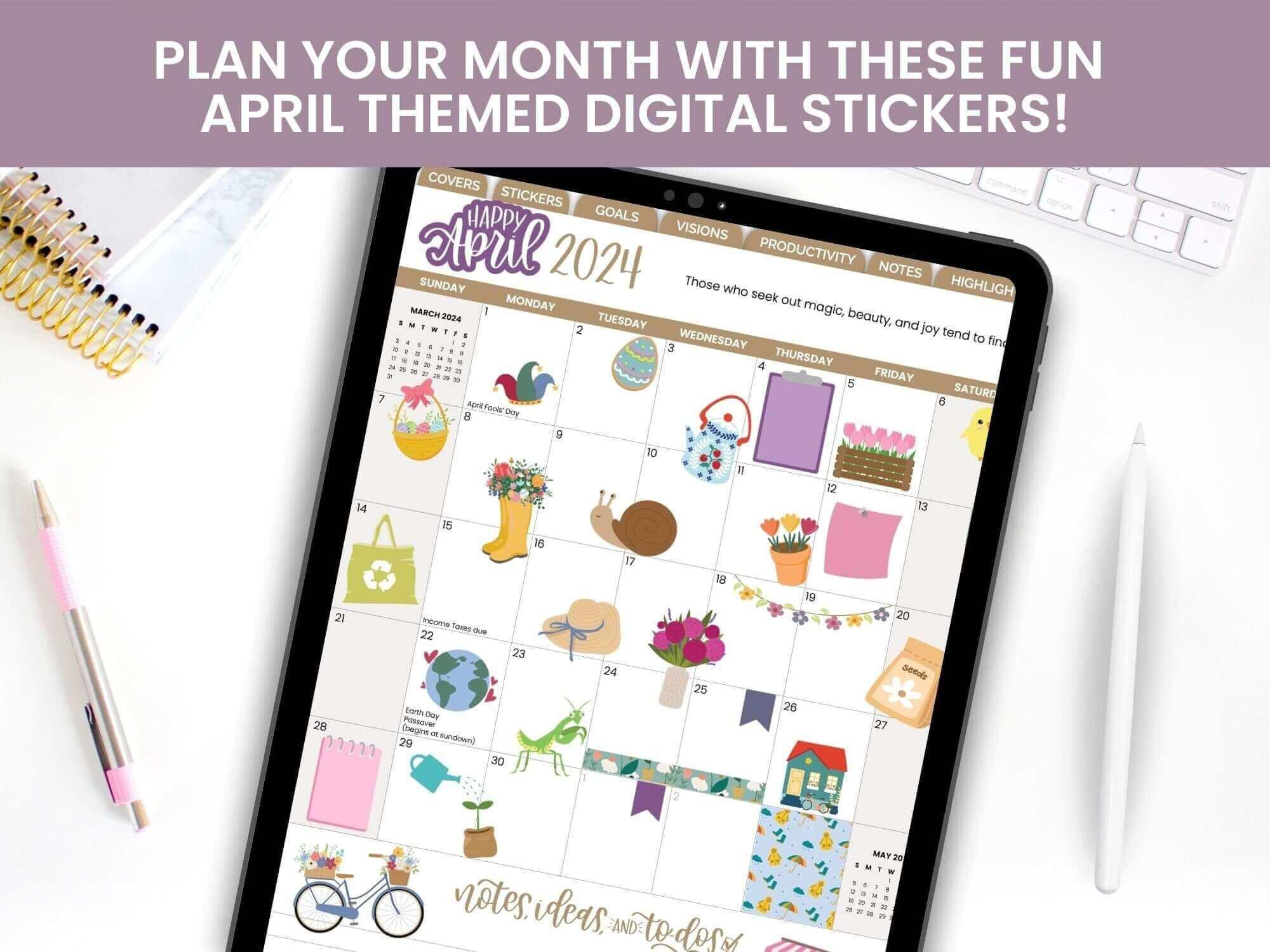 Digital Planner Stickers, Monthly Mini Pack, April - Image 4