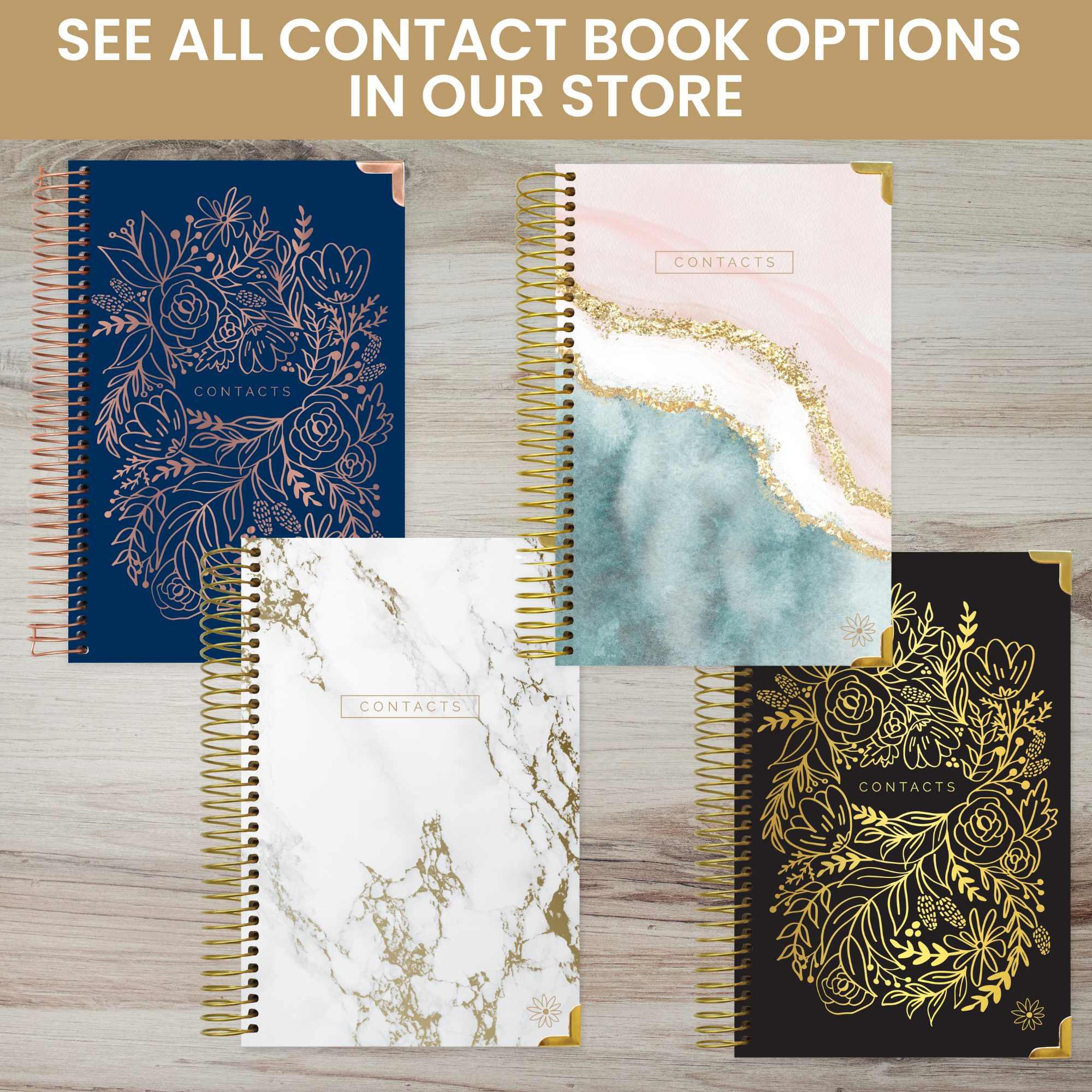 Contact Book, Vintage Floral Gold Stamp - Image 15