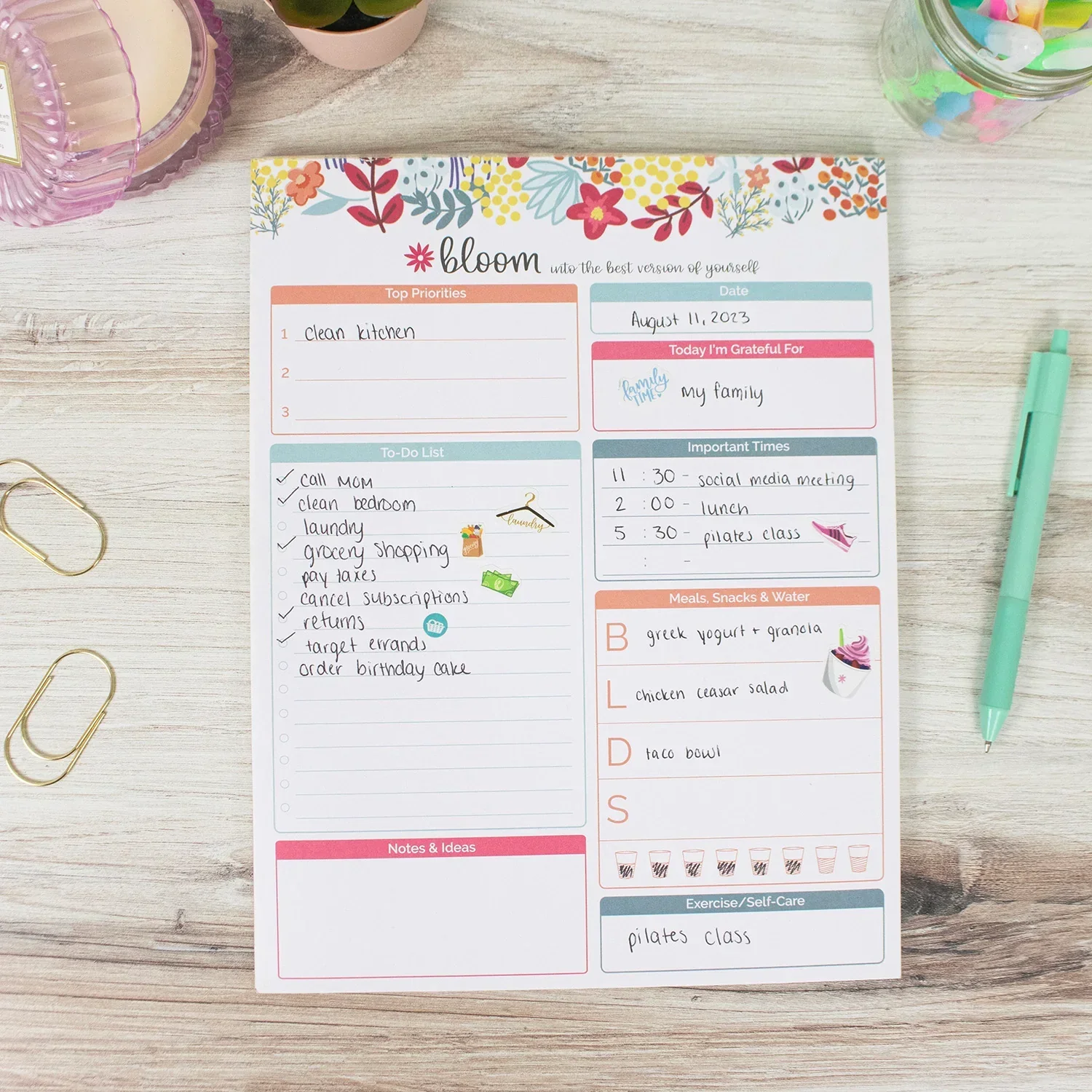 Planning Pad, 8.5" x 11", Daily Planning System, Floral Dots - Image 7