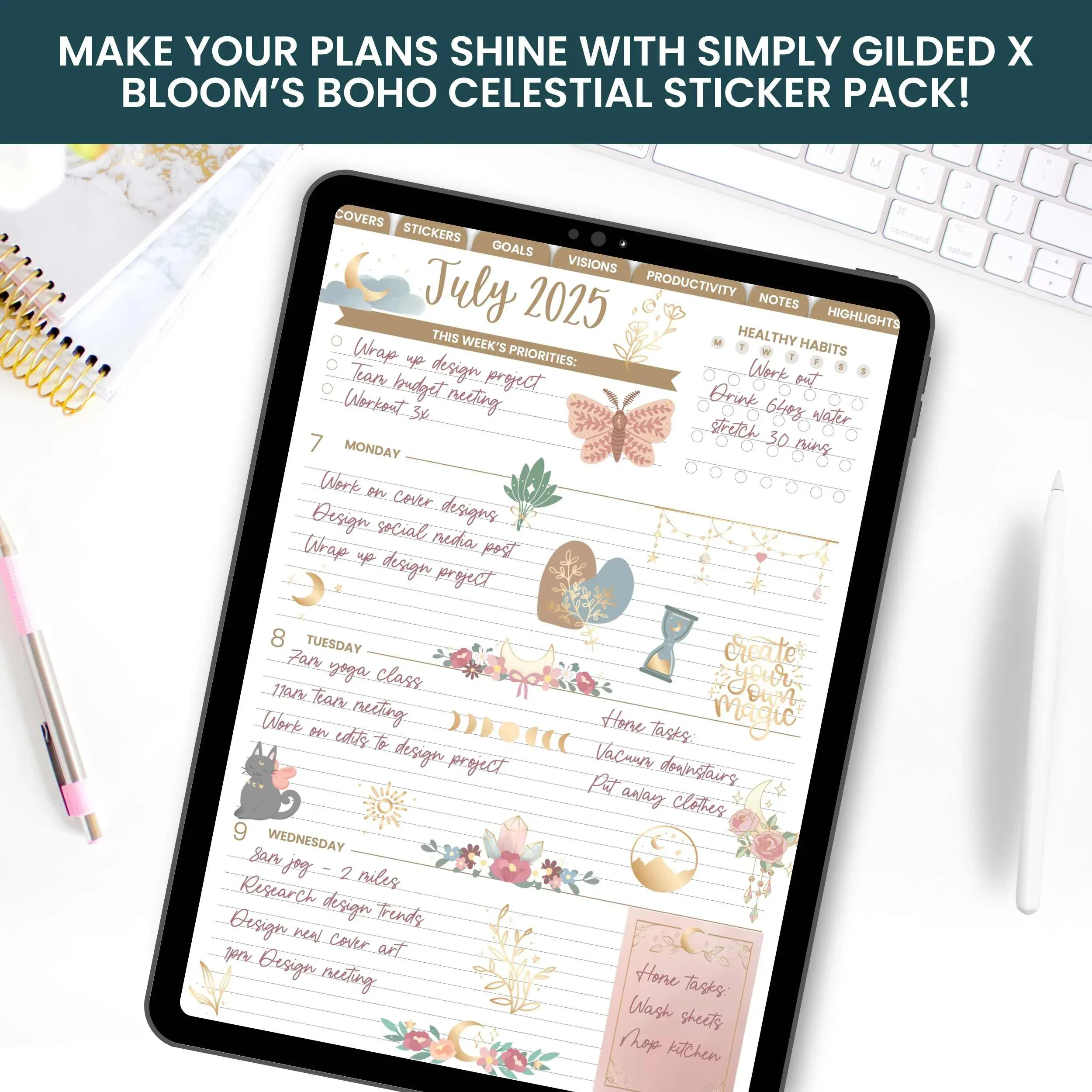 Digital Planner Stickers | Simply Gilded x bloom Boho Celestial Pack - Image 8