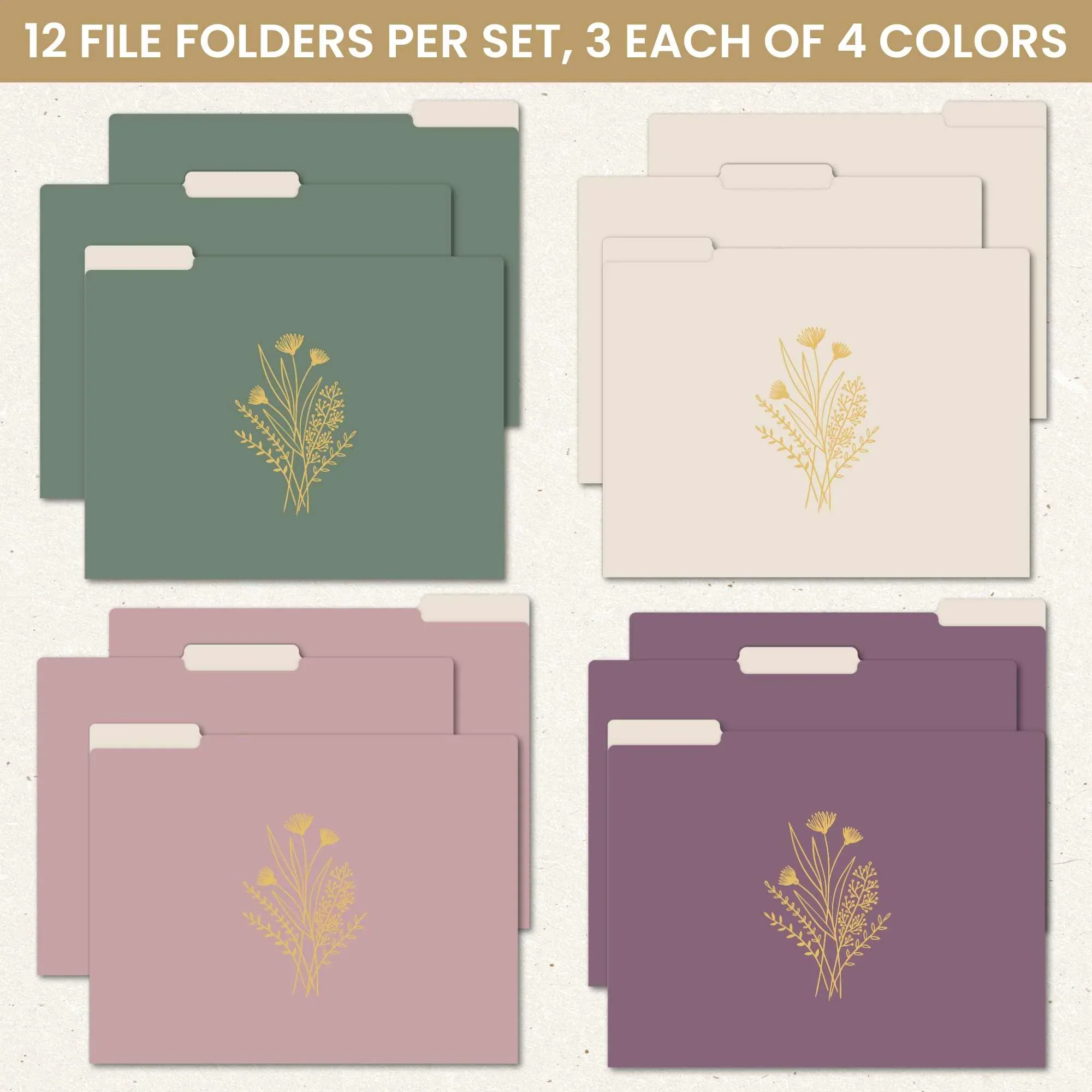 File Folder Set, 12-Pack | Gold Foil Florals - Image 3