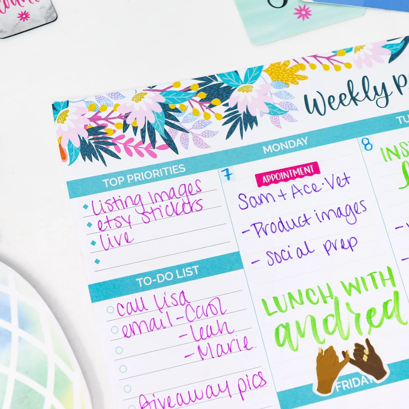 Planning Pad, 8.5" x 11", Horizontal Weekly Planner, Teal Floral - Image 12