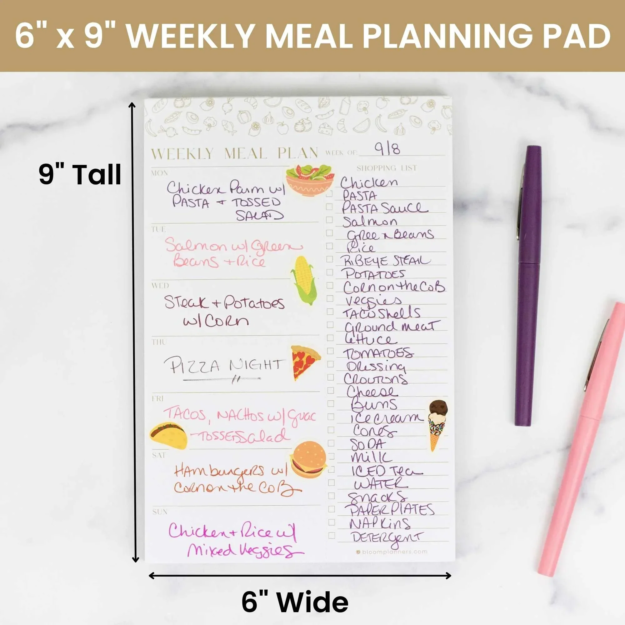 Planning Pad, 6" x 9" | Meal Planning Pad with Magnets | Modern Gold - Image 3