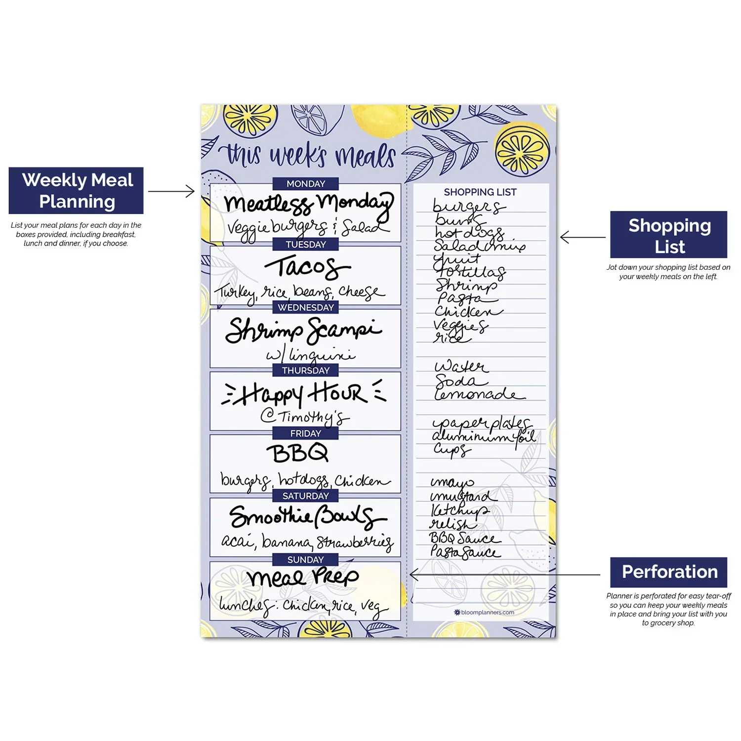 Planning Pad, 6" x 9", Meal Planning Pad with Magnets, Blue Lemons - Image 14
