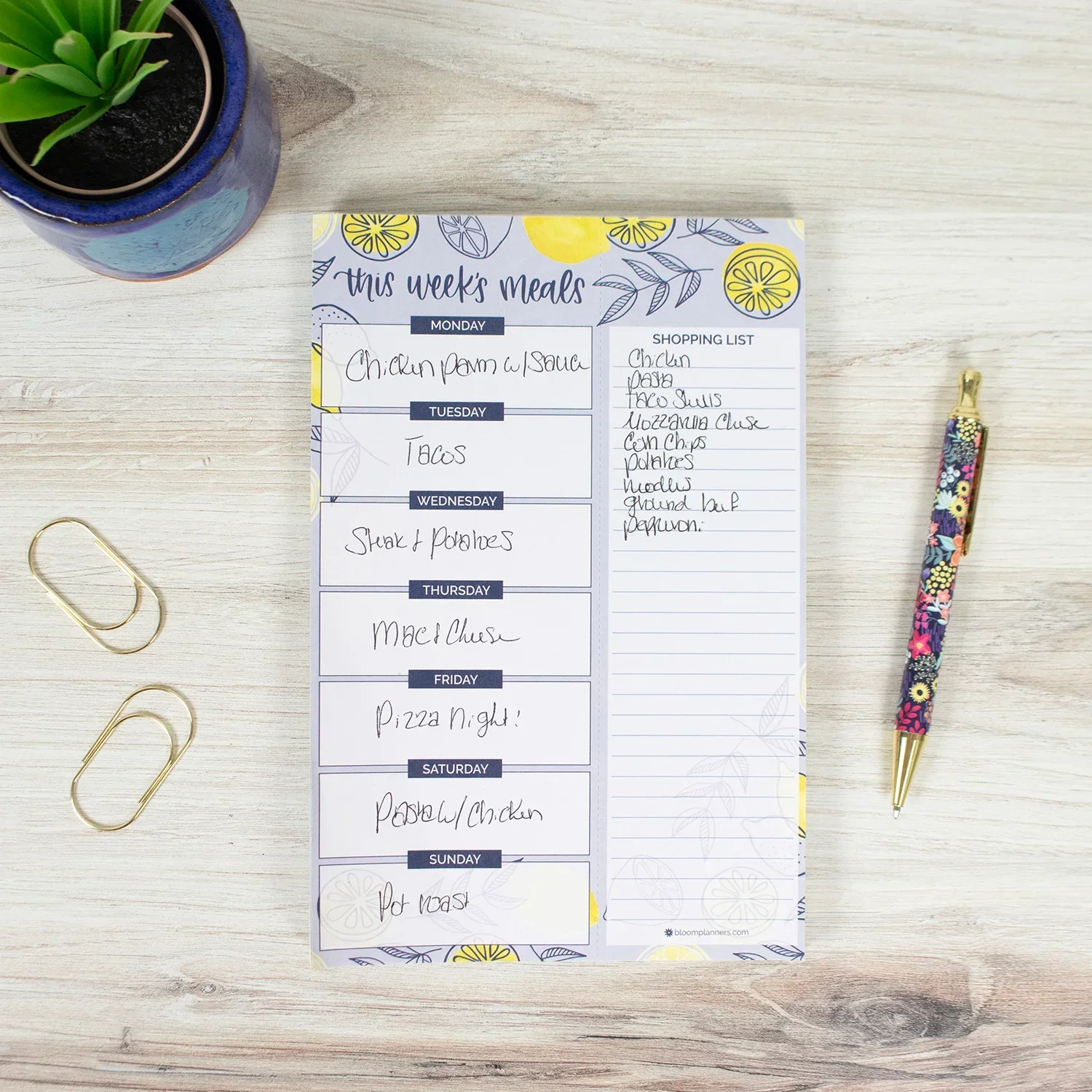 Planning Pad, 6" x 9", Meal Planning Pad with Magnets, Blue Lemons - Image 5