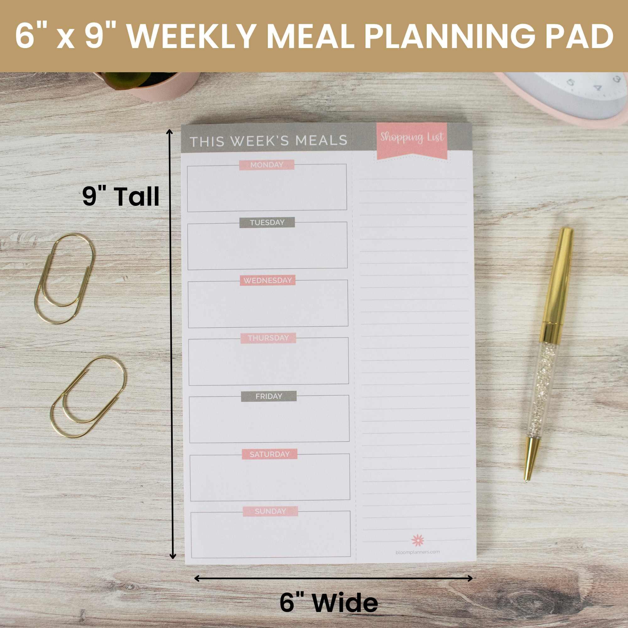 Planning Pad, 6" x 9", Meal Planning Pad with Magnets, Pink & Grey - Image 3