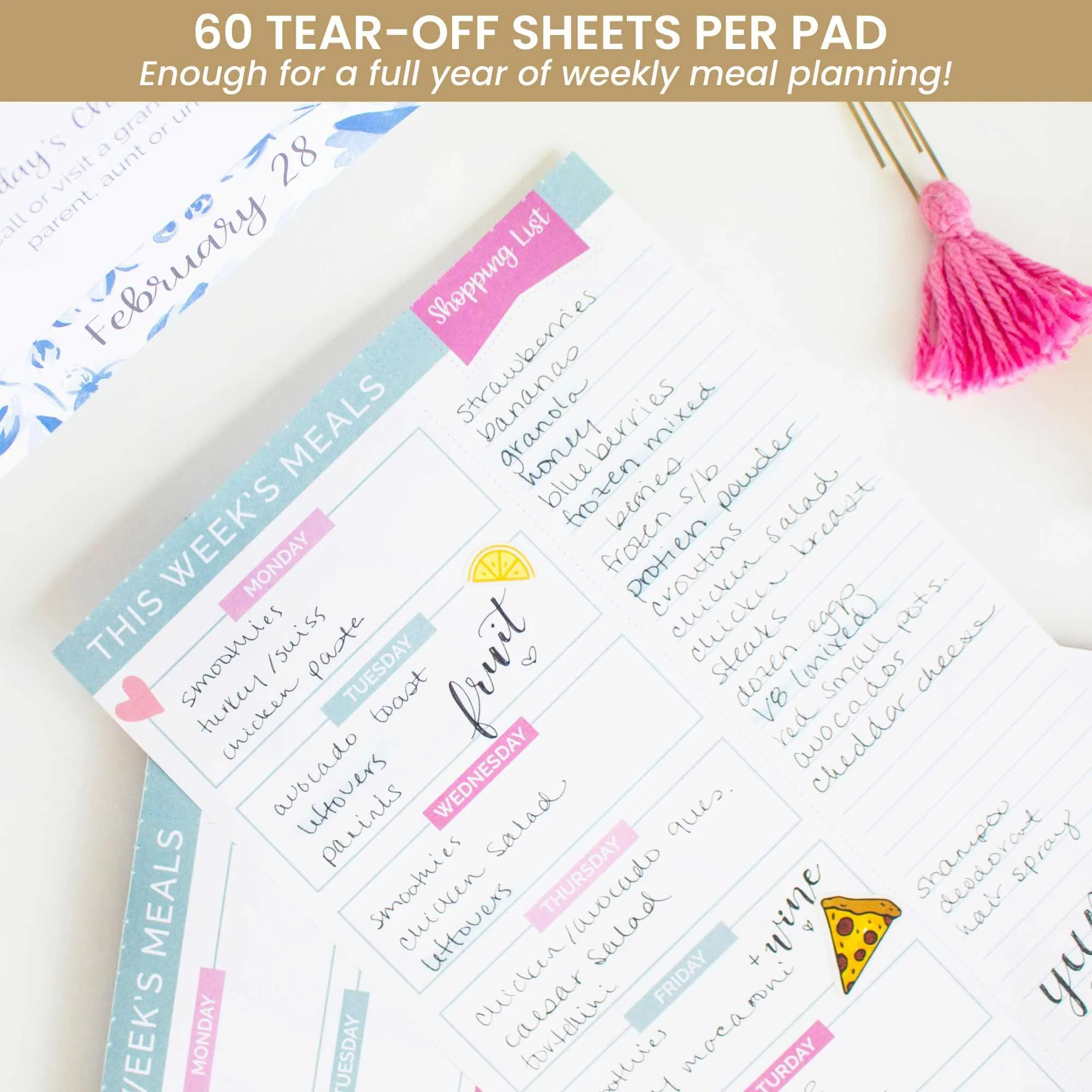 Planning Pad, 6" x 9", Meal Planning Pad with Magnets, Pink & Teal - Image 4