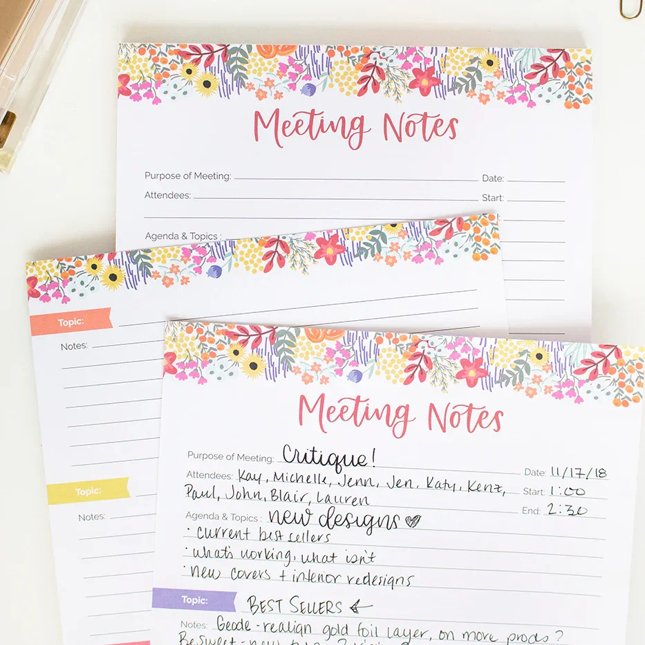 Planning Pad, 8.5" x 11", Double Sided Meeting Notes, Floral Dots - Image 10