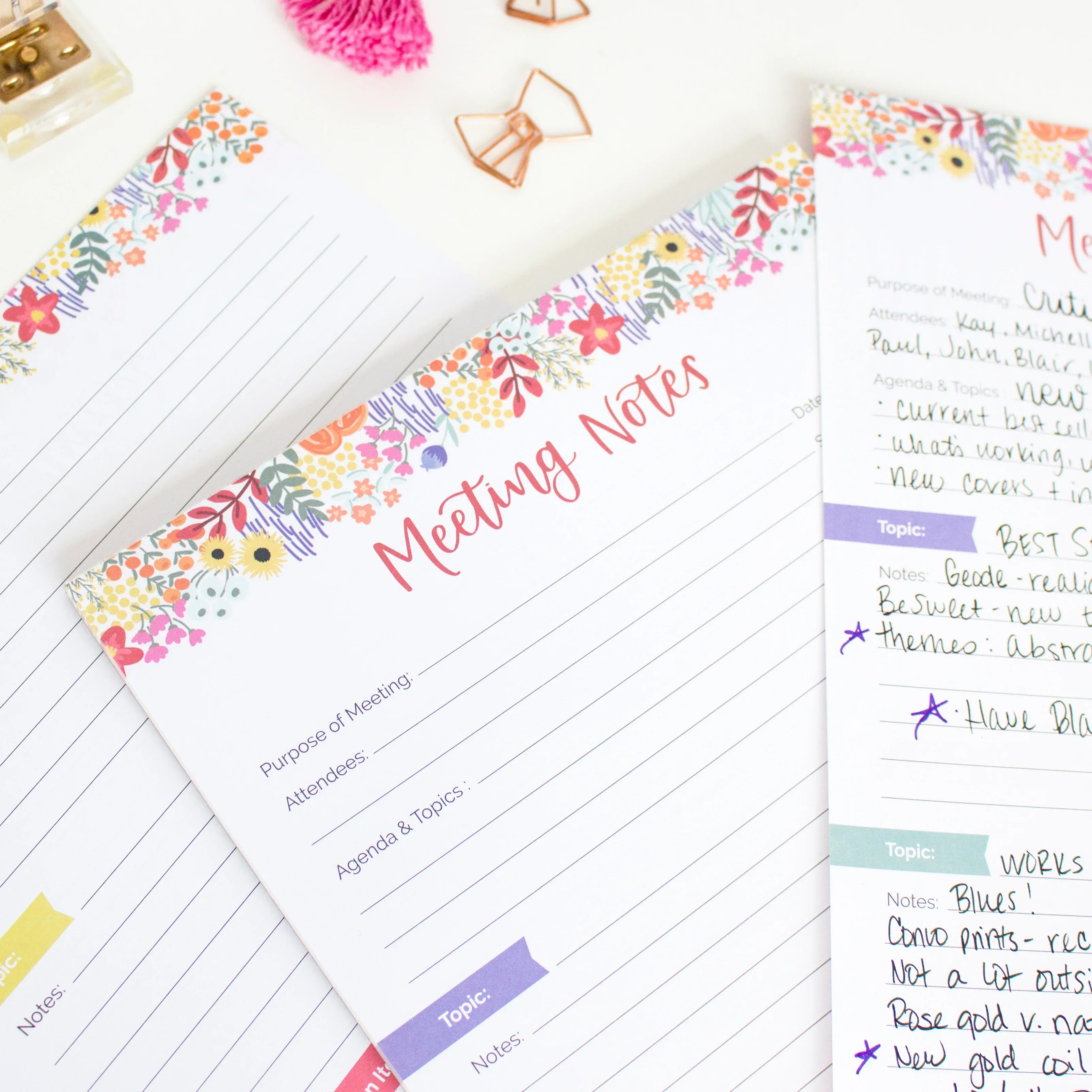 Planning Pad, 8.5" x 11", Double Sided Meeting Notes, Floral Dots - Image 14