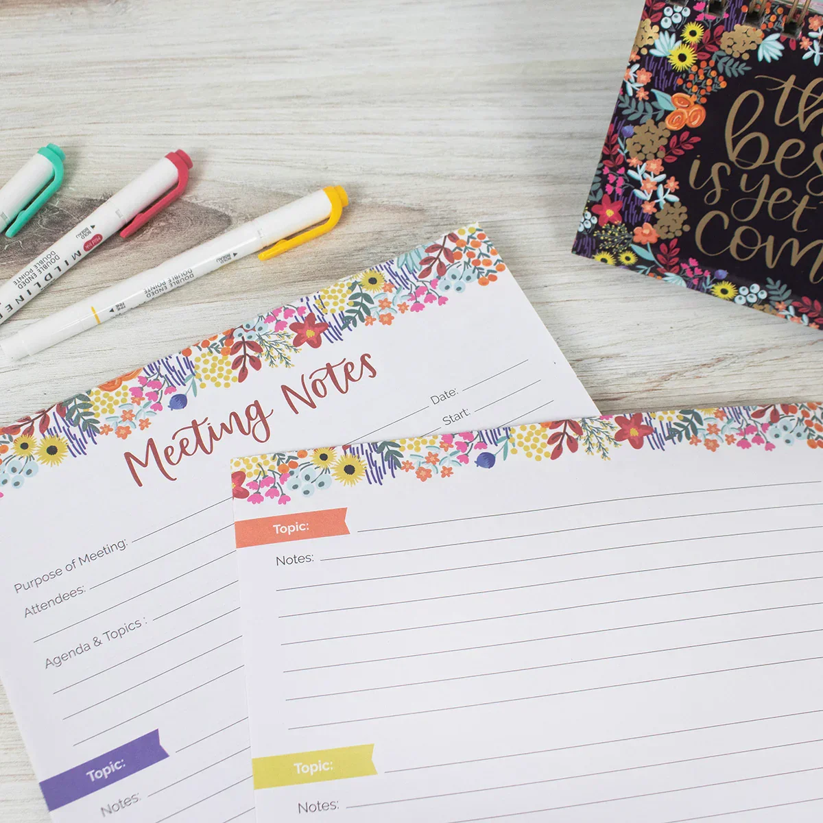 Planning Pad, 8.5" x 11", Double Sided Meeting Notes, Floral Dots - Image 4