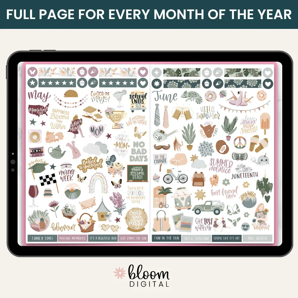 Digital Planner Stickers | Monthly Celebrations | Cool Tones - Image 6