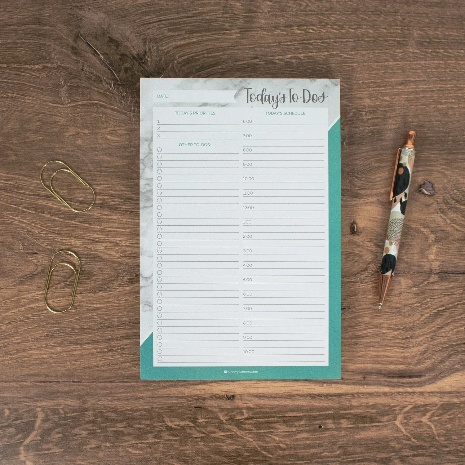 Planning Pad, 6" x 9", Timed Daily Pad, Marble & Mint - Image 7