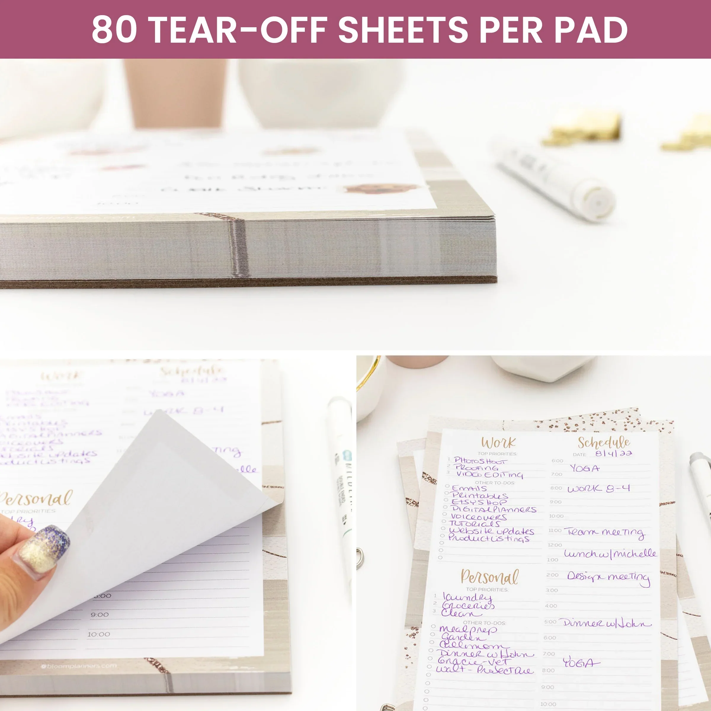 Planning Pad, 6" x 9", Timed Work & Personal To-Do List, Brushed Beige - Image 3